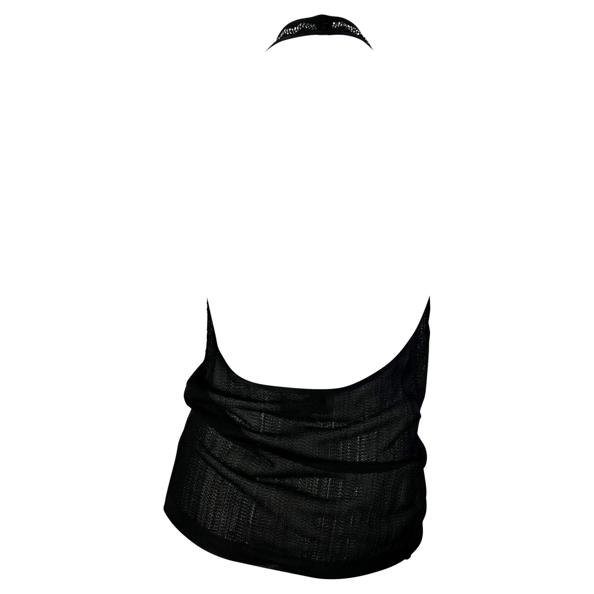 S/S 2005 Yves Saint Laurent Rhinestone Sheer Knit Viscose Halter Sleeveless Top - RealList