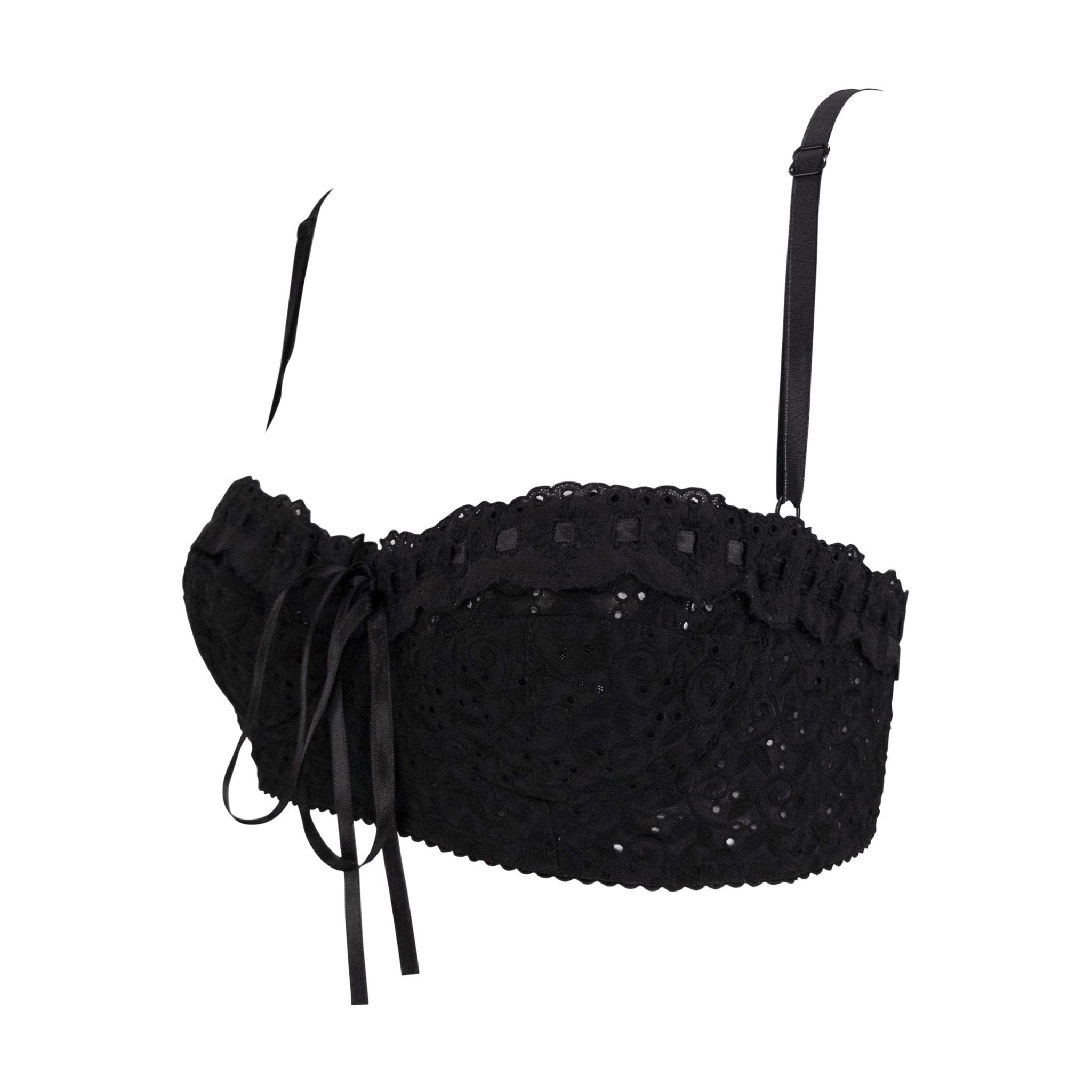 S/S 2006 Dolce & Gabbana Black Lace Ribbon Trim Bralette Crop Top - RealList
