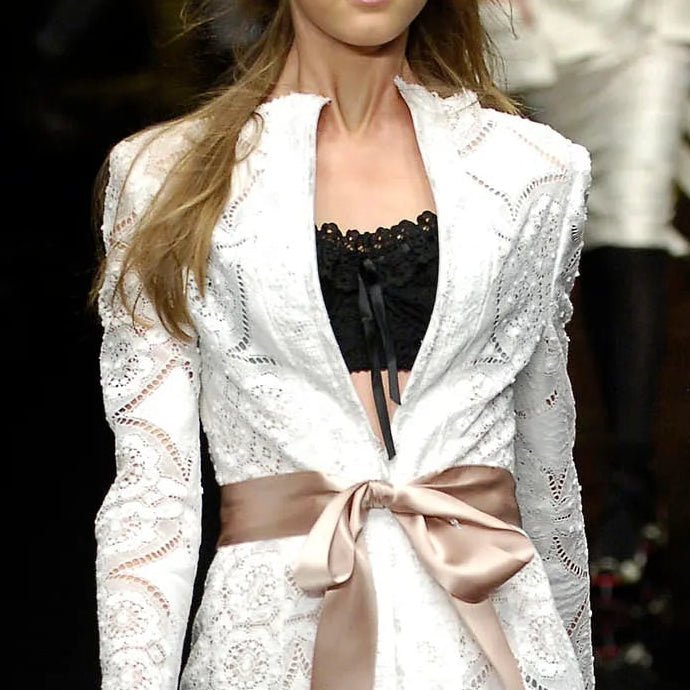 S/S 2006 Dolce & Gabbana Black Lace Ribbon Trim Bralette Crop Top - RealList