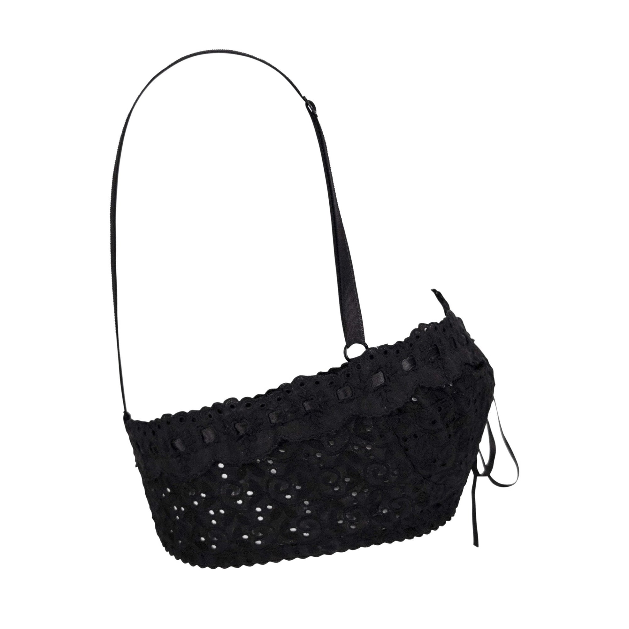 S/S 2006 Dolce & Gabbana Black Lace Ribbon Trim Bralette Crop Top - RealList
