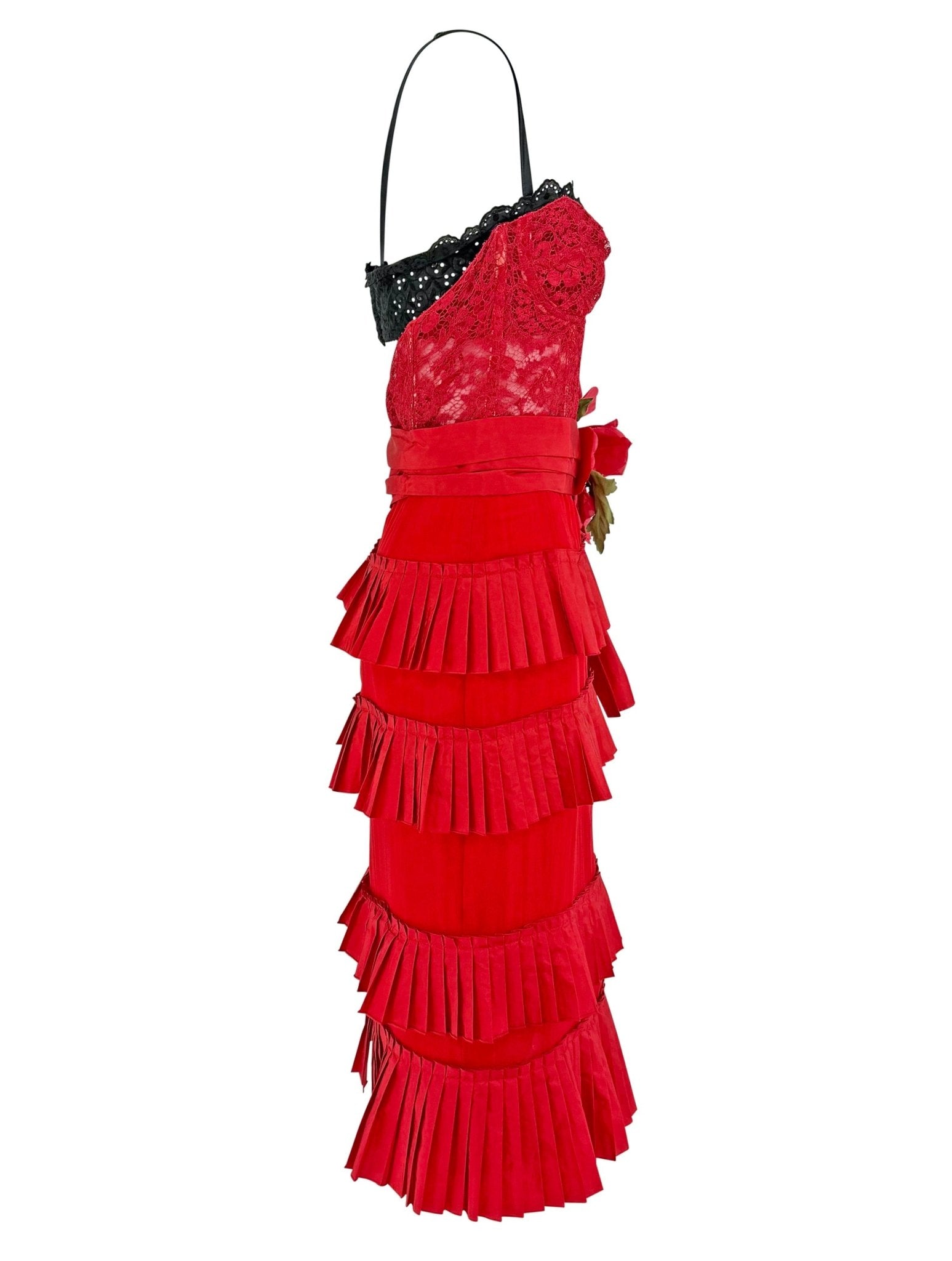 S/S 2006 Dolce & Gabbana Runway Red Lace Tiered Ruffle Bustier Dress - RealList