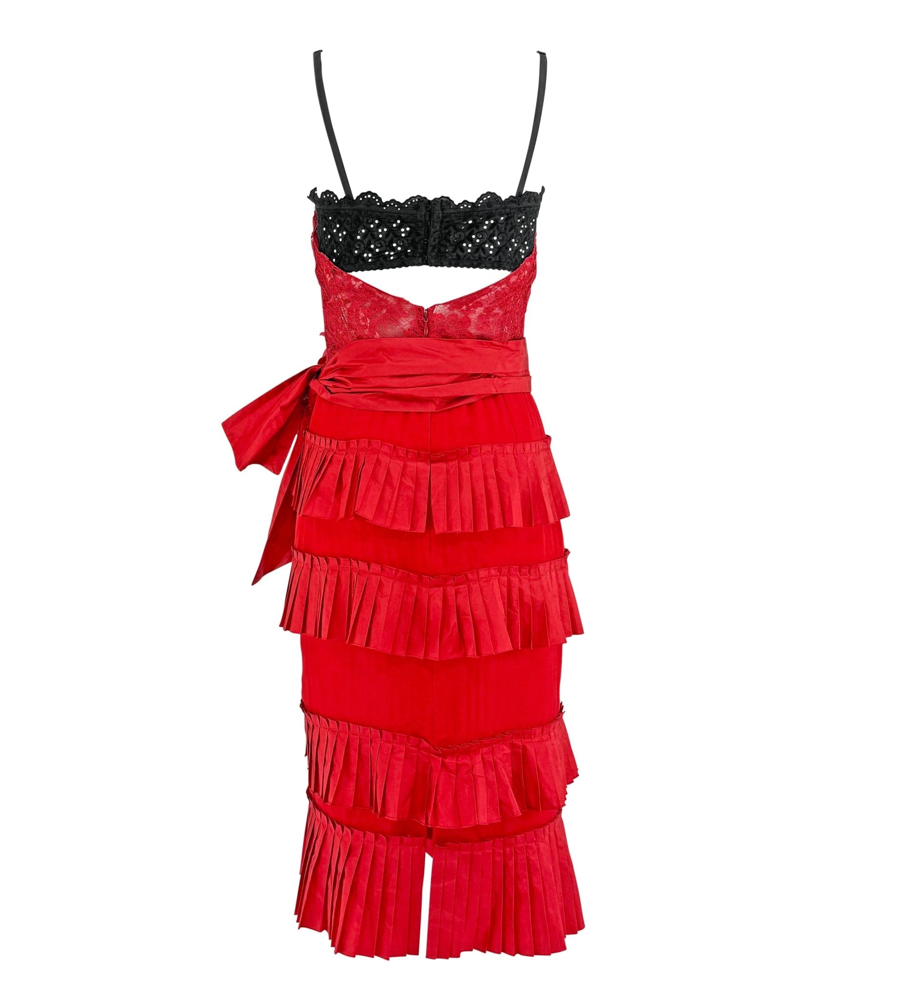 S/S 2006 Dolce & Gabbana Runway Red Lace Tiered Ruffle Bustier Dress - RealList
