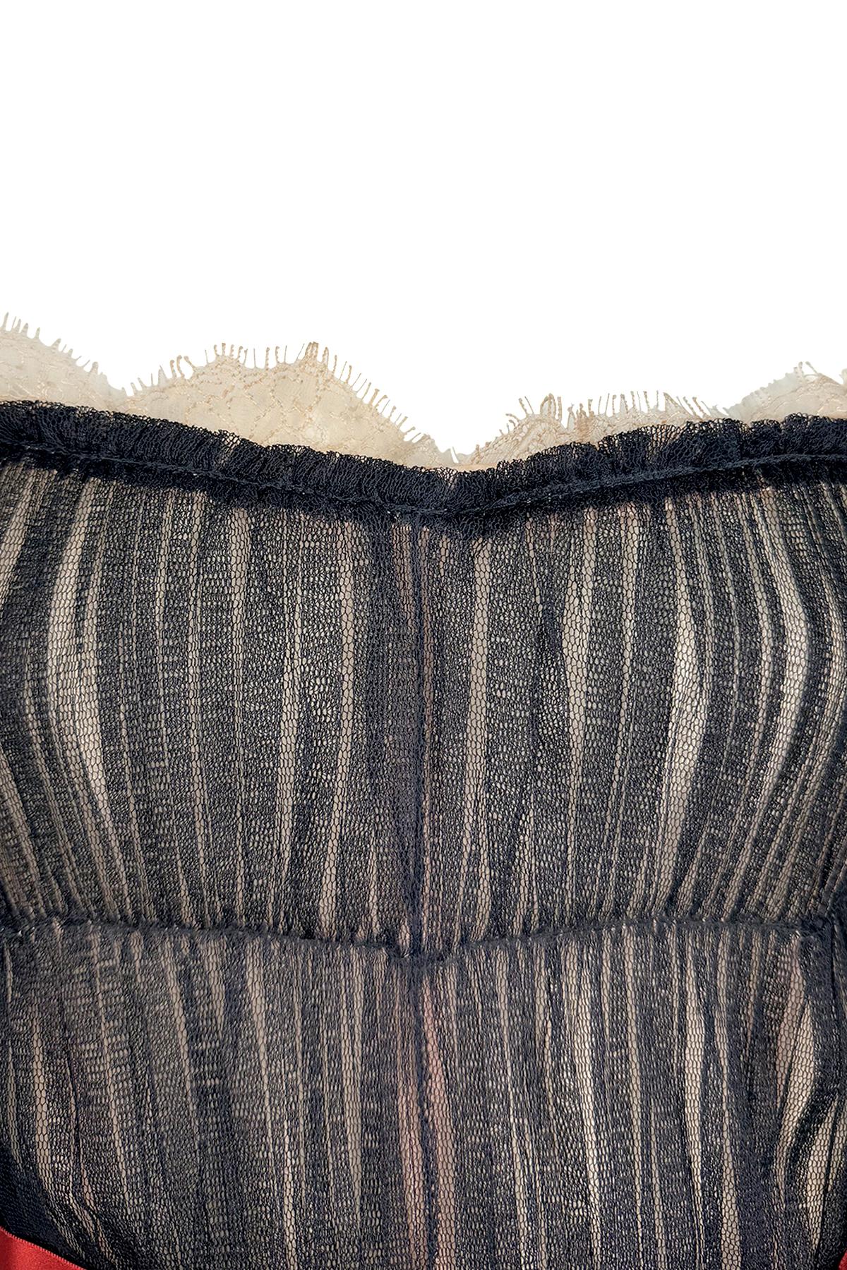 S/S 2006 Dolce & Gabbana Sheer Black Tulle Red Bow Corset Boned Bustier Top - RealList