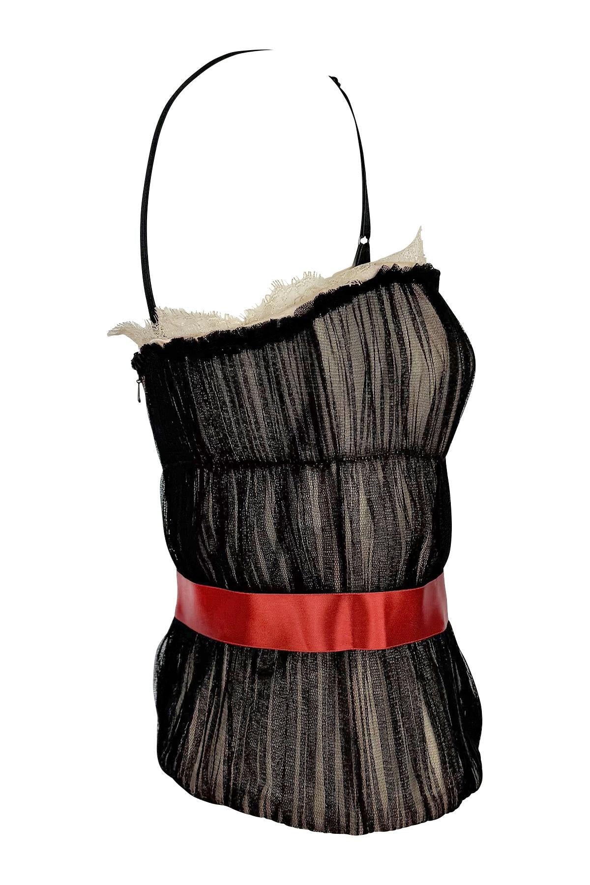 S/S 2006 Dolce & Gabbana Sheer Black Tulle Red Bow Corset Boned Bustier Top - RealList