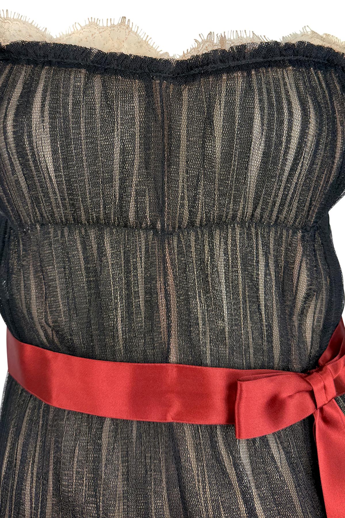 S/S 2006 Dolce & Gabbana Sheer Black Tulle Red Bow Corset Boned Bustier Top - RealList