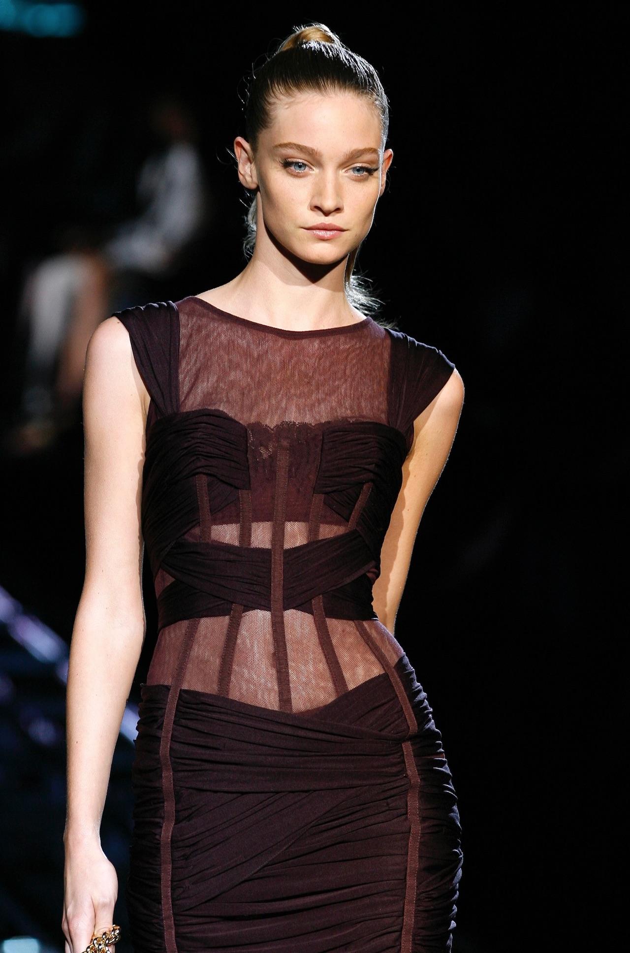 S/S 2007 Dolce & Gabbana Runway Sheer Burgundy Corset Boned Dress - RealList