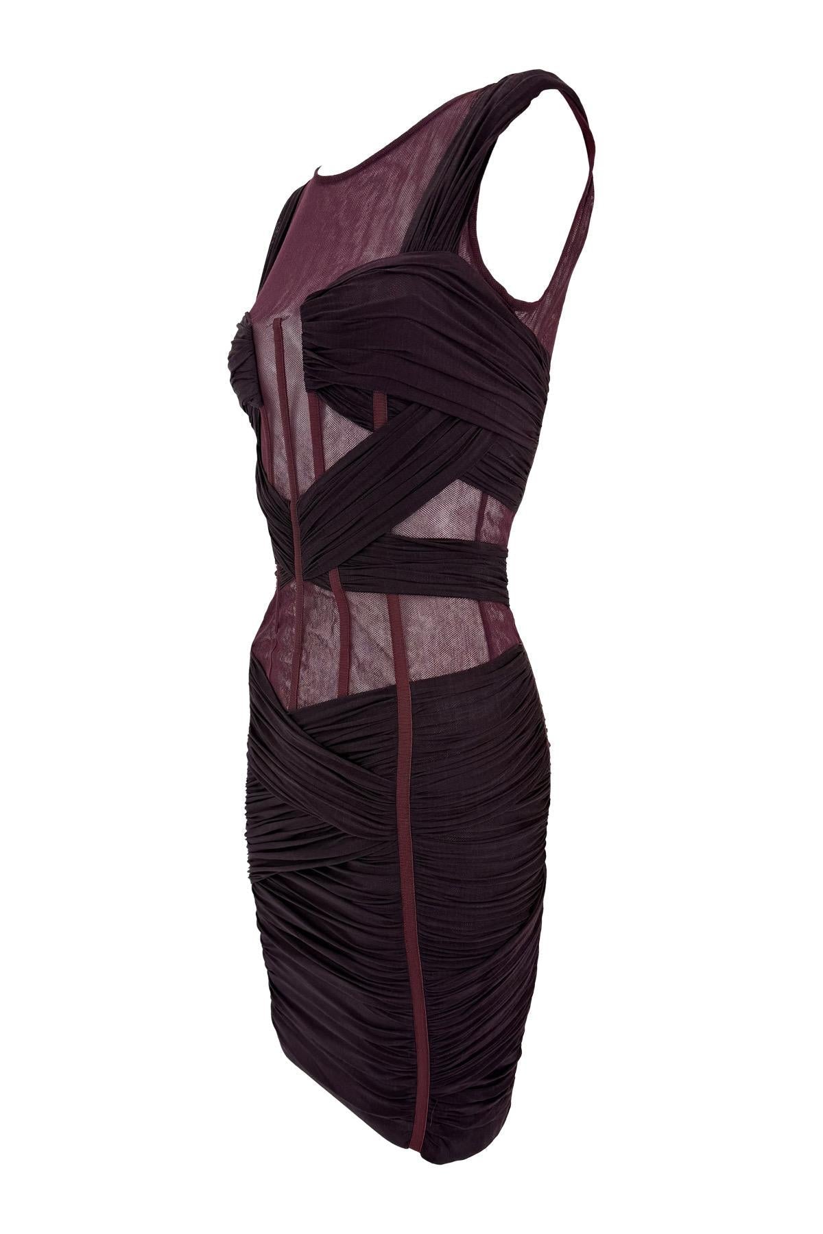 S/S 2007 Dolce & Gabbana Runway Sheer Burgundy Corset Boned Dress - RealList