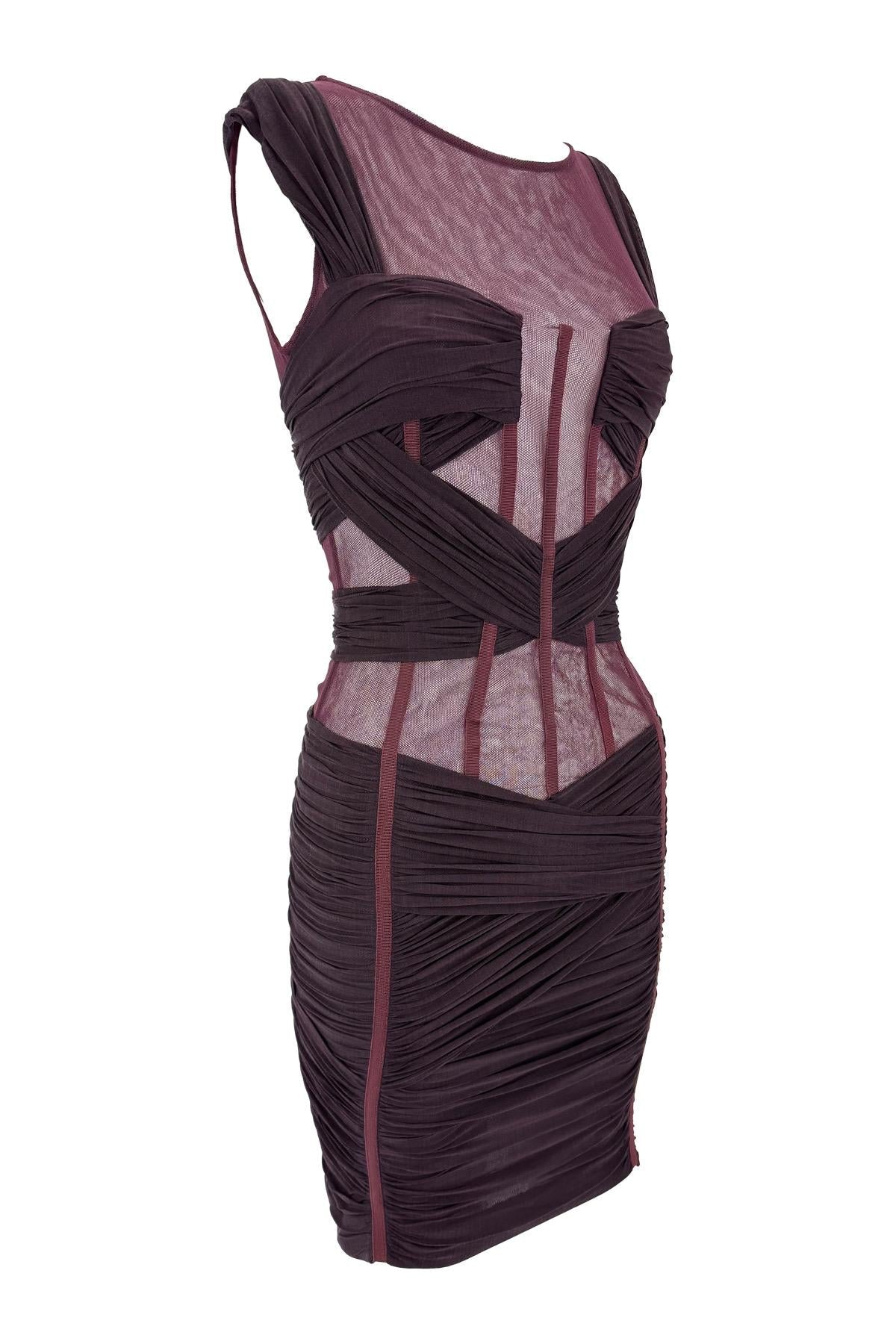 S/S 2007 Dolce & Gabbana Runway Sheer Burgundy Corset Boned Dress - RealList