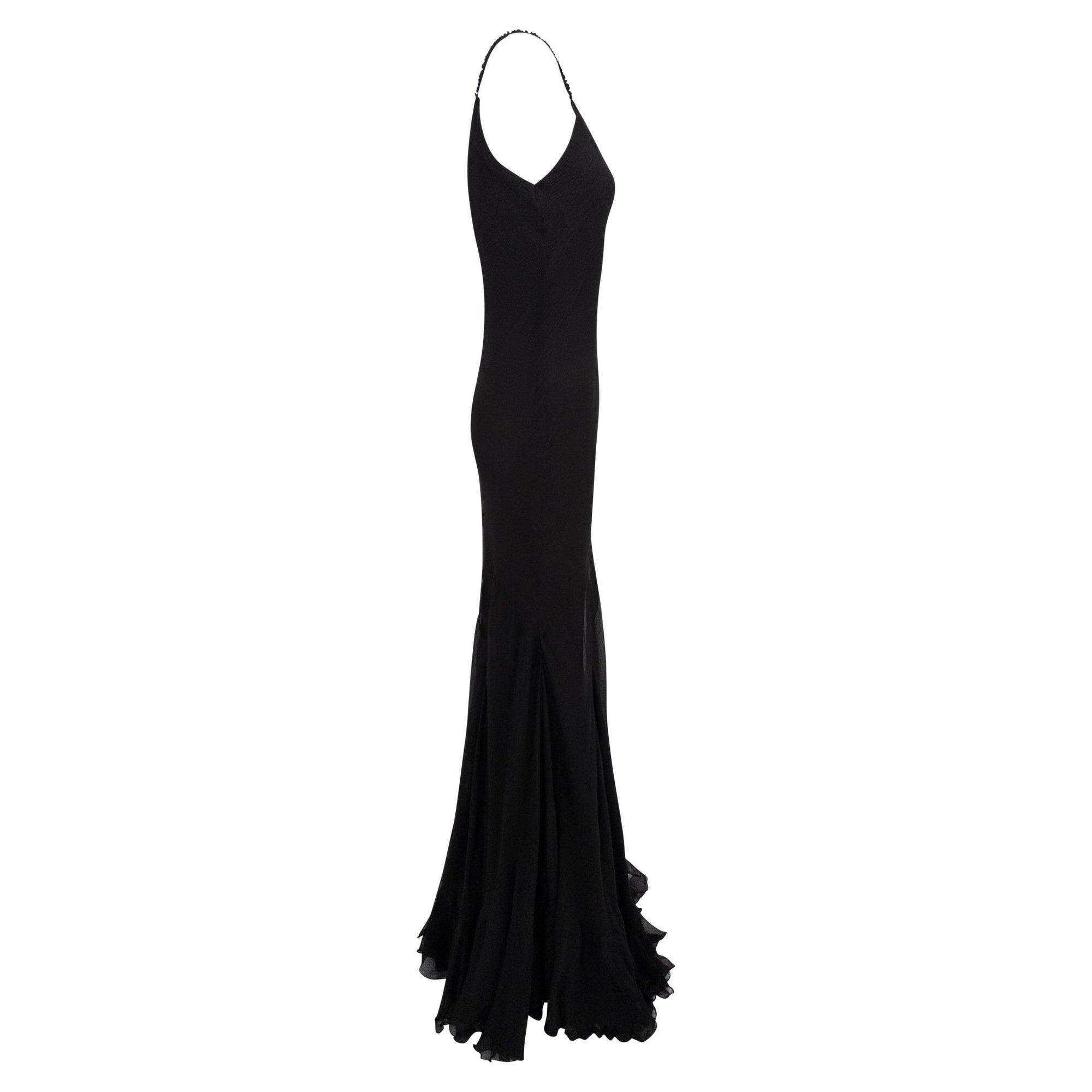 S/S 2007 Ralph Lauren Runway Black Crepe Silk Chiffon Flared Evening Gown - RealList
