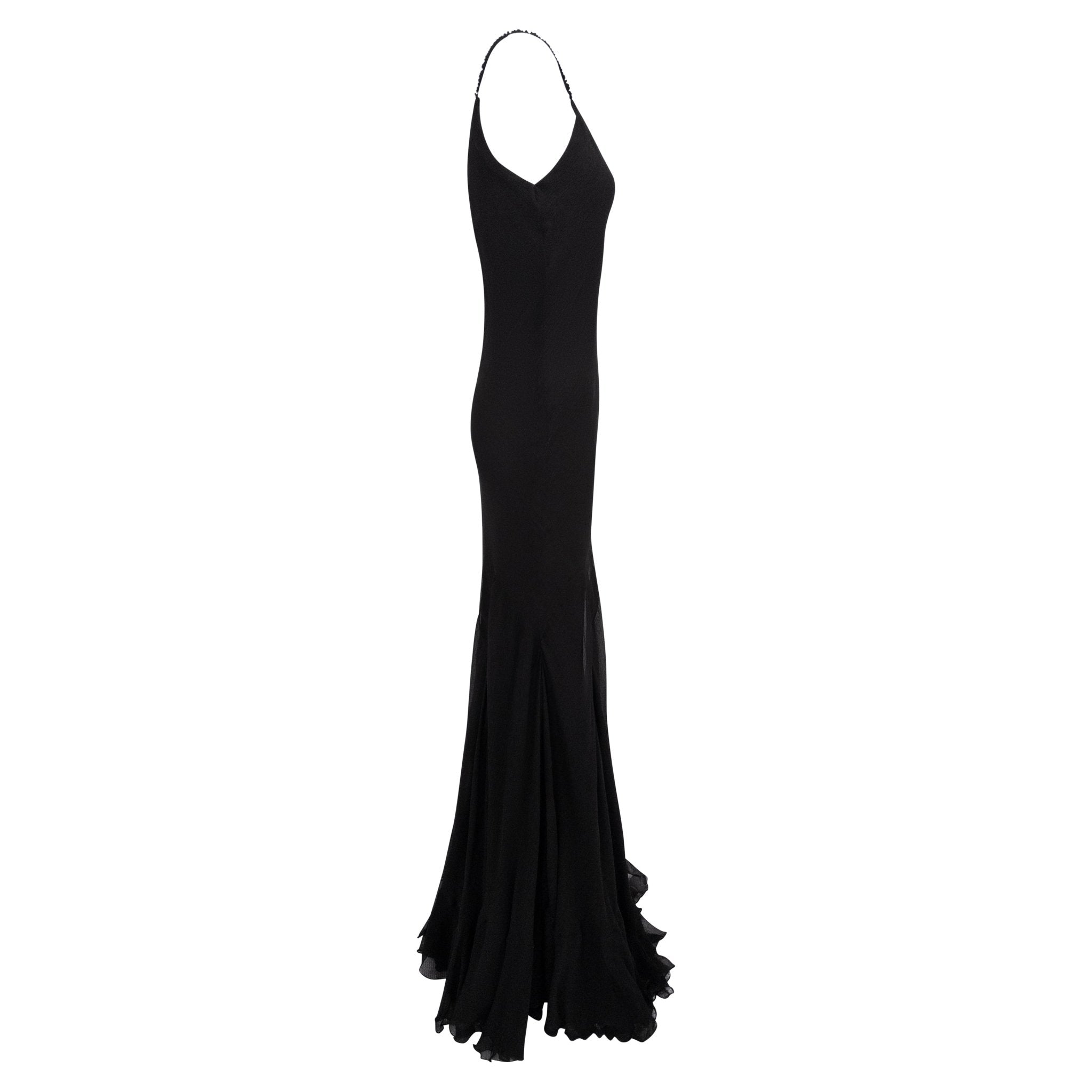 S/S 2007 Ralph Lauren Runway Black Crepe Silk Chiffon Flared Evening Gown - RealList