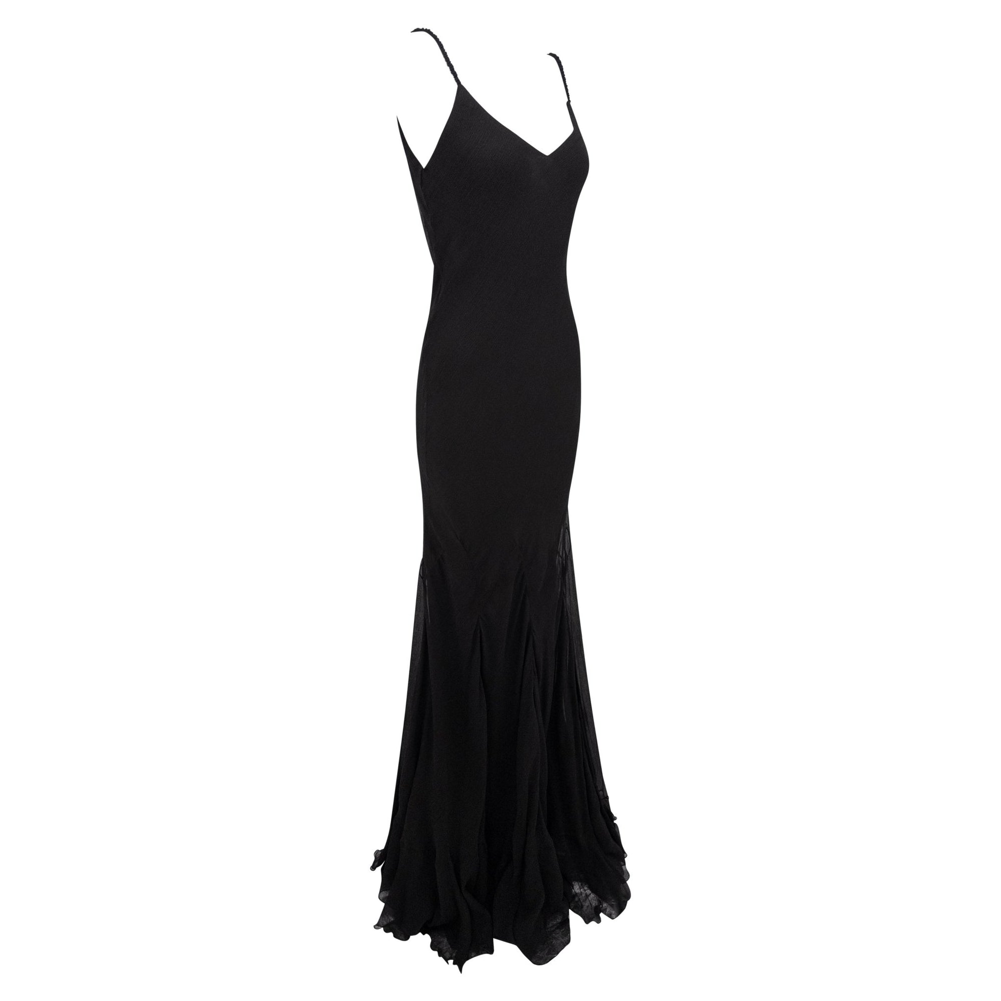 S/S 2007 Ralph Lauren Runway Black Crepe Silk Chiffon Flared Evening Gown - RealList