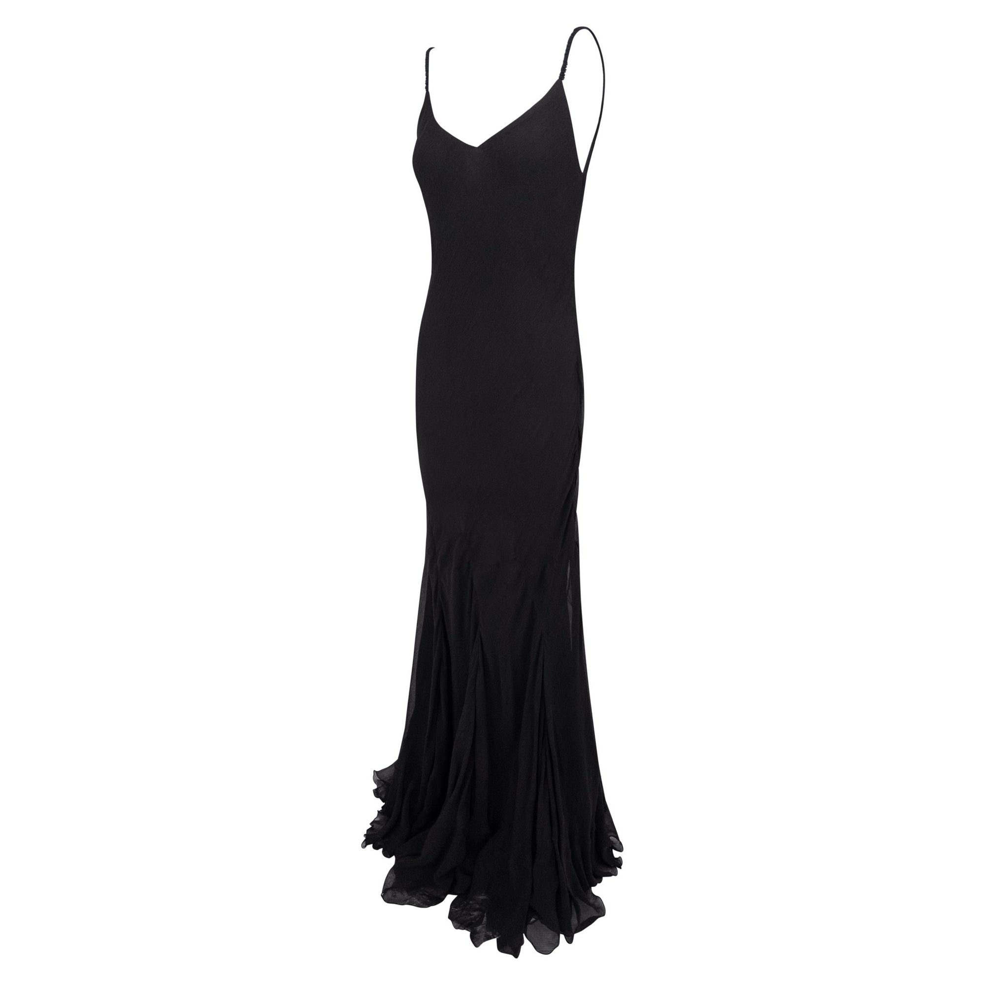 S/S 2007 Ralph Lauren Runway Black Crepe Silk Chiffon Flared Evening Gown - RealList