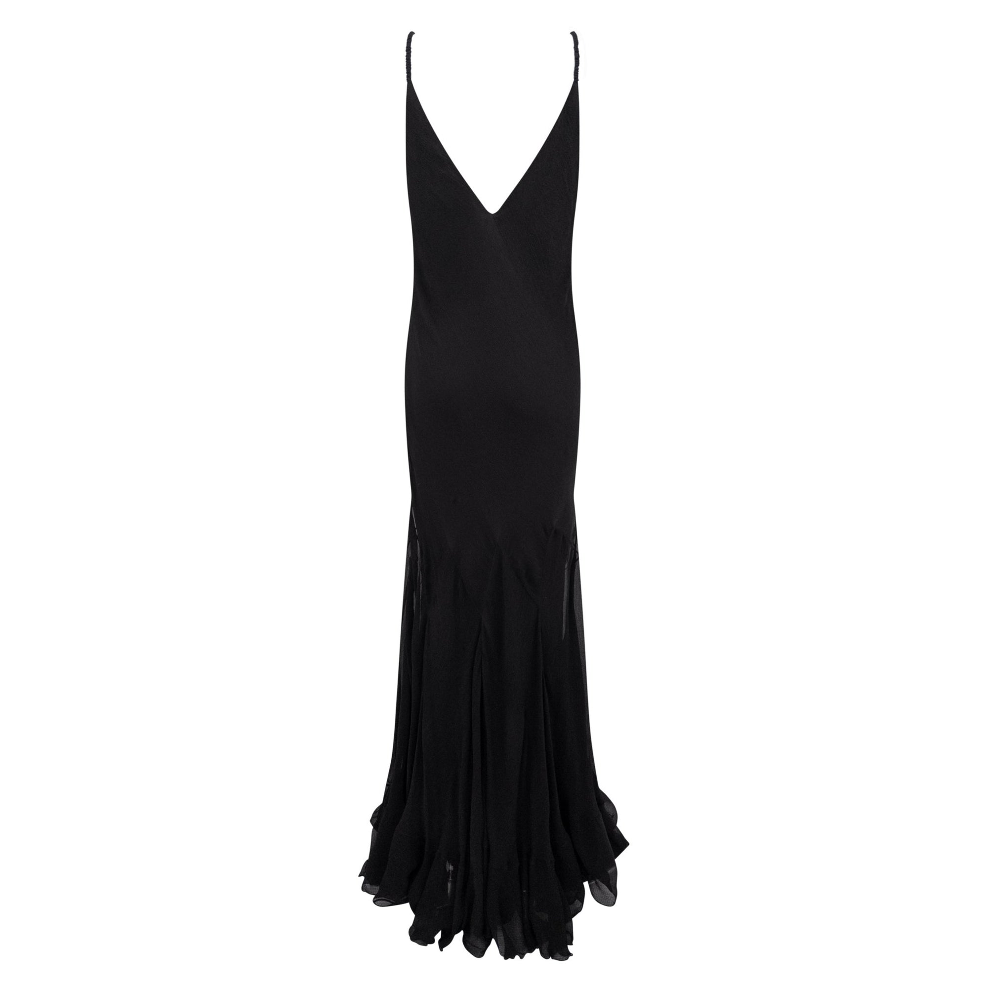 S/S 2007 Ralph Lauren Runway Black Crepe Silk Chiffon Flared Evening Gown - RealList