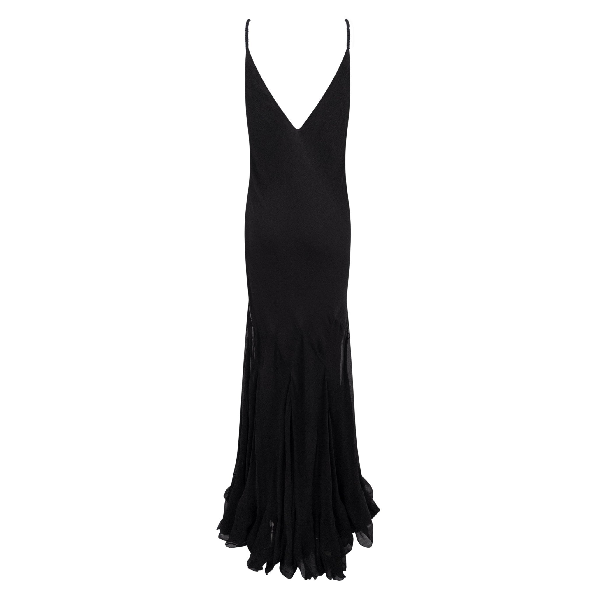 S/S 2007 Ralph Lauren Runway Black Crepe Silk Chiffon Flared Evening Gown - RealList