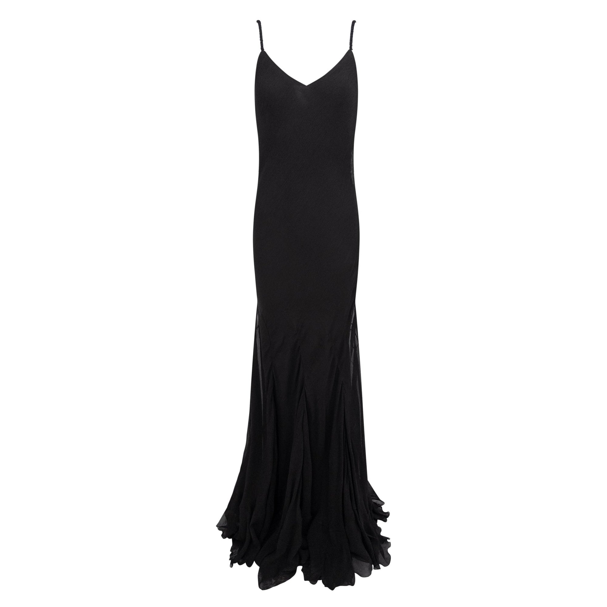 S/S 2007 Ralph Lauren Runway Black Crepe Silk Chiffon Flared Evening Gown - RealList