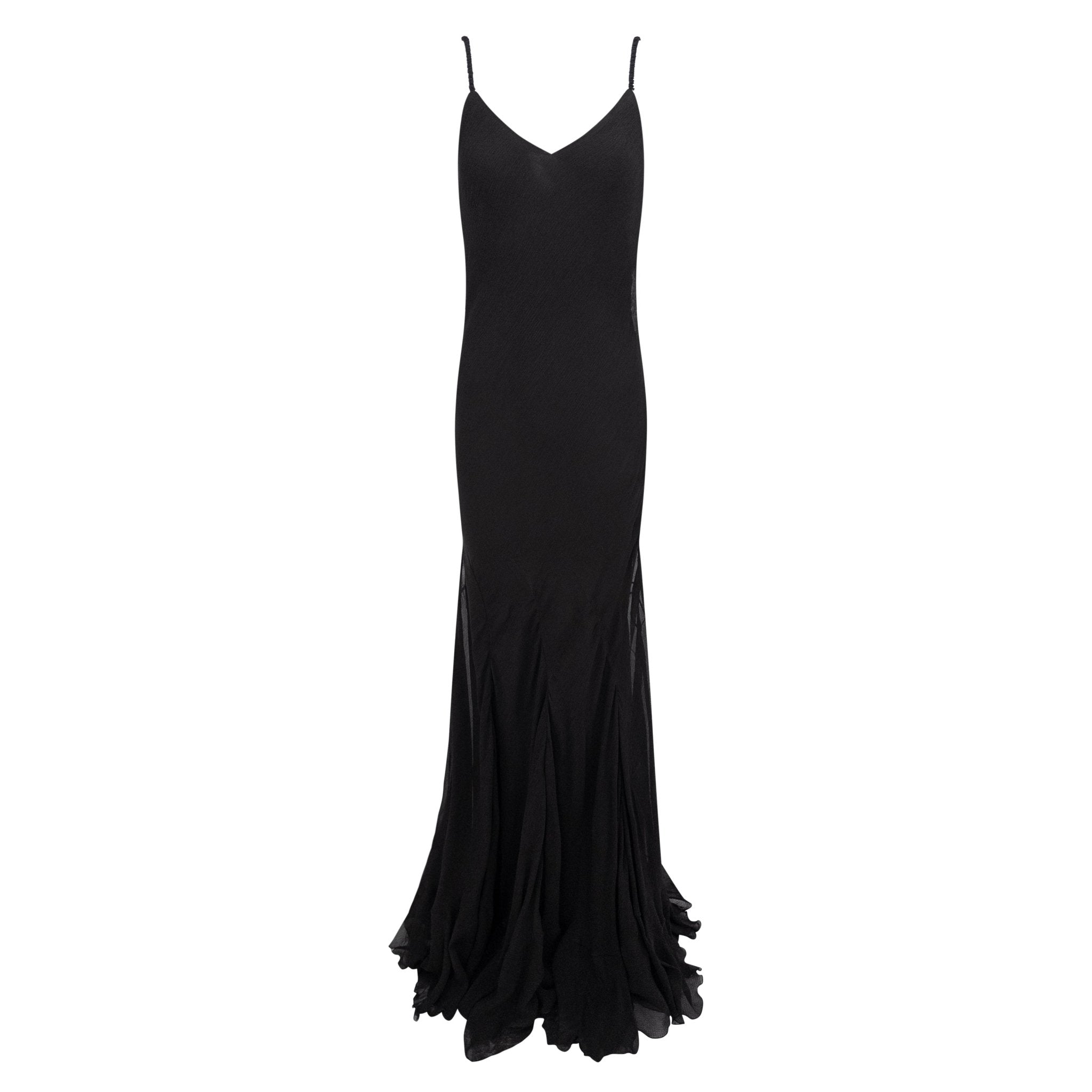 S/S 2007 Ralph Lauren Runway Black Crepe Silk Chiffon Flared Evening Gown - RealList