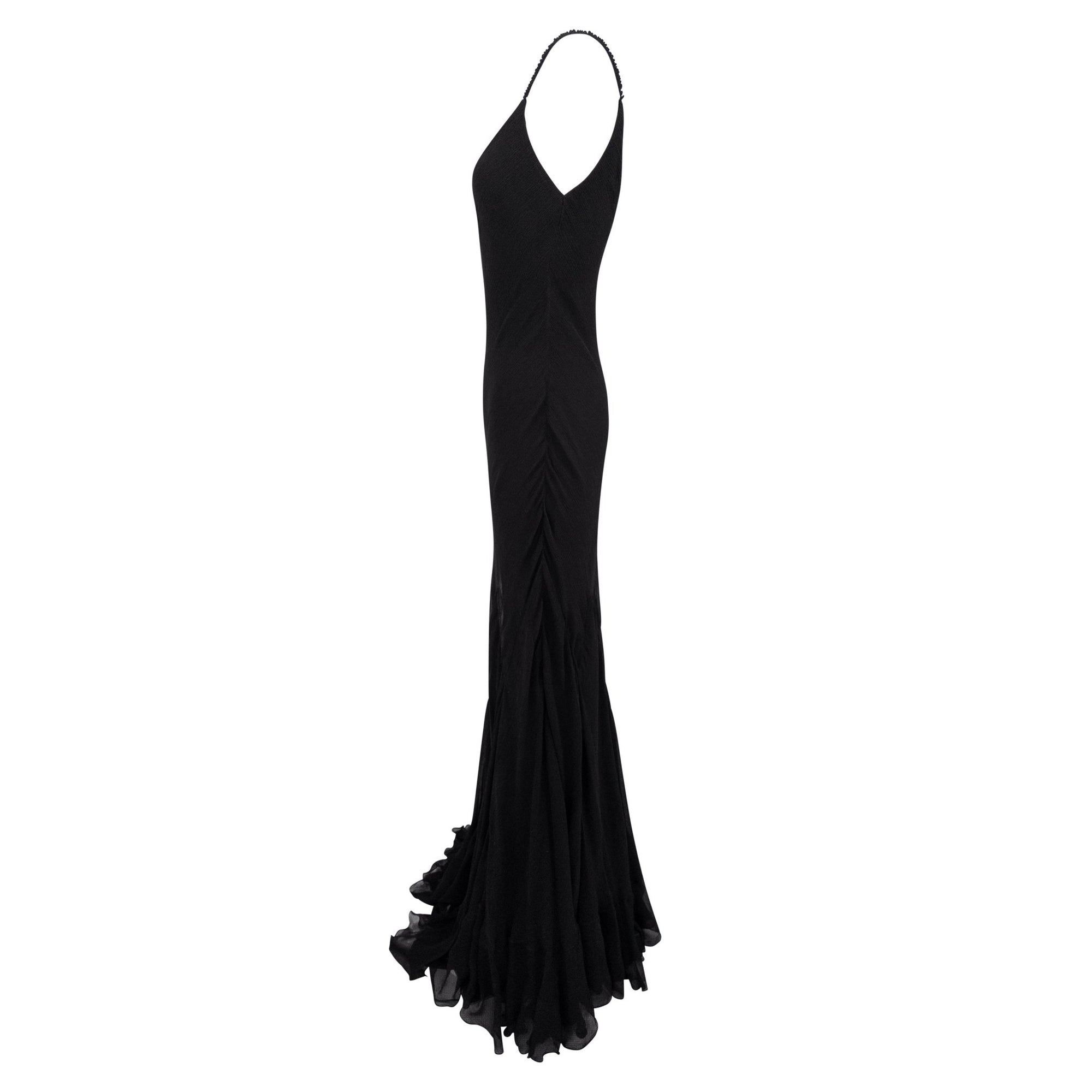 S/S 2007 Ralph Lauren Runway Black Crepe Silk Chiffon Flared Evening Gown - RealList