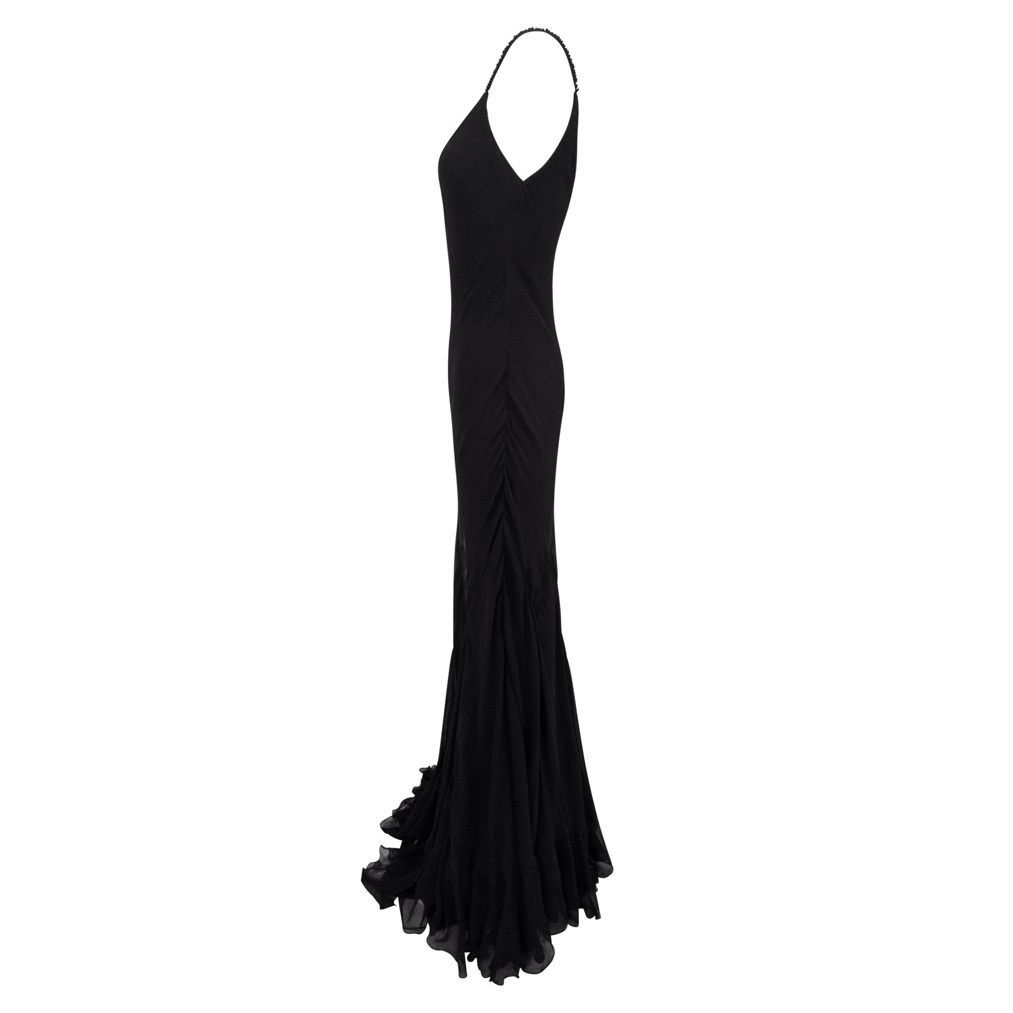 S/S 2007 Ralph Lauren Runway Black Crepe Silk Chiffon Flared Evening Gown - RealList