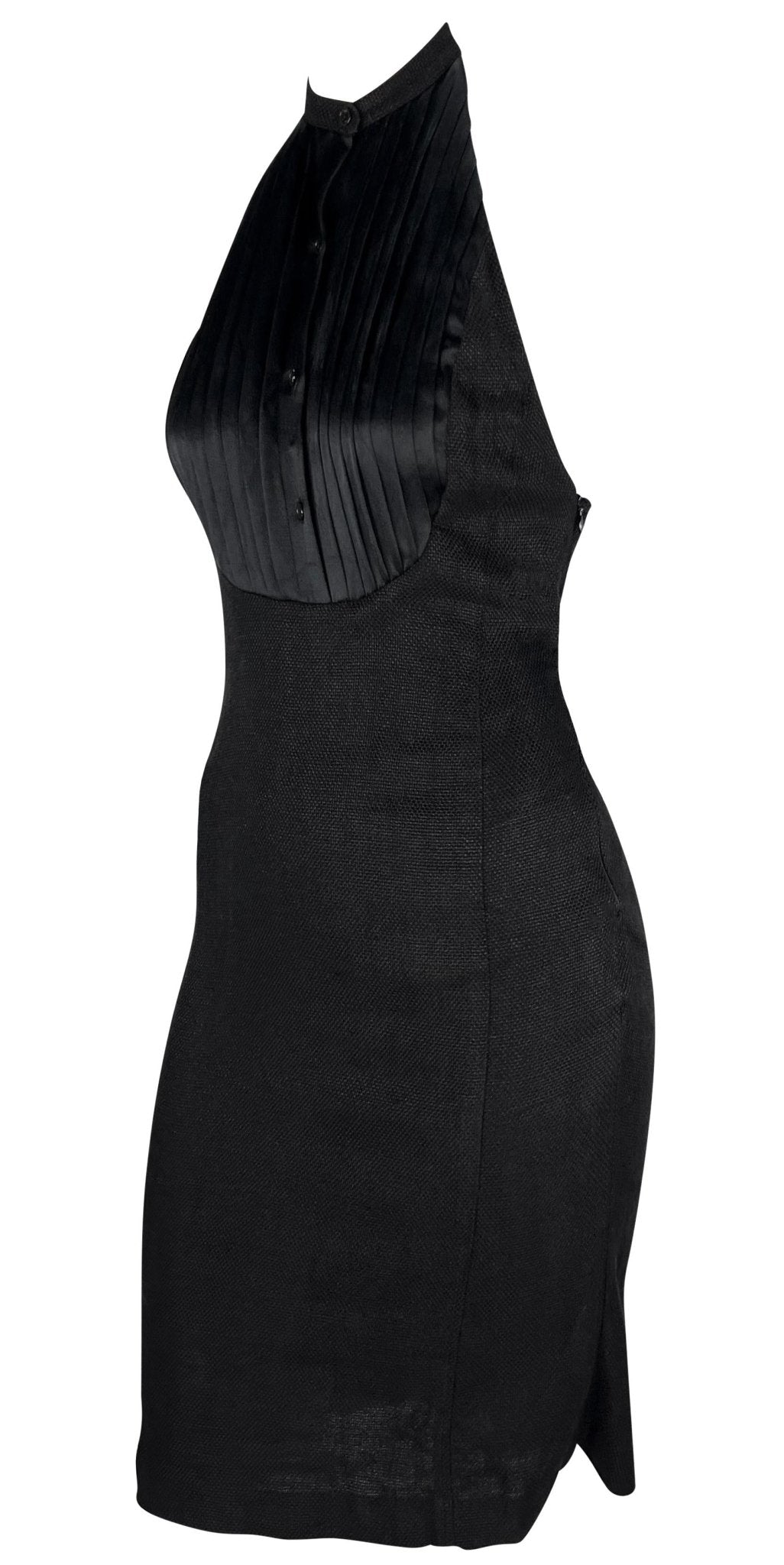 S/S 2007 Ralph Lauren Runway Black Linen Button Up Backless Halter Dress - RealList
