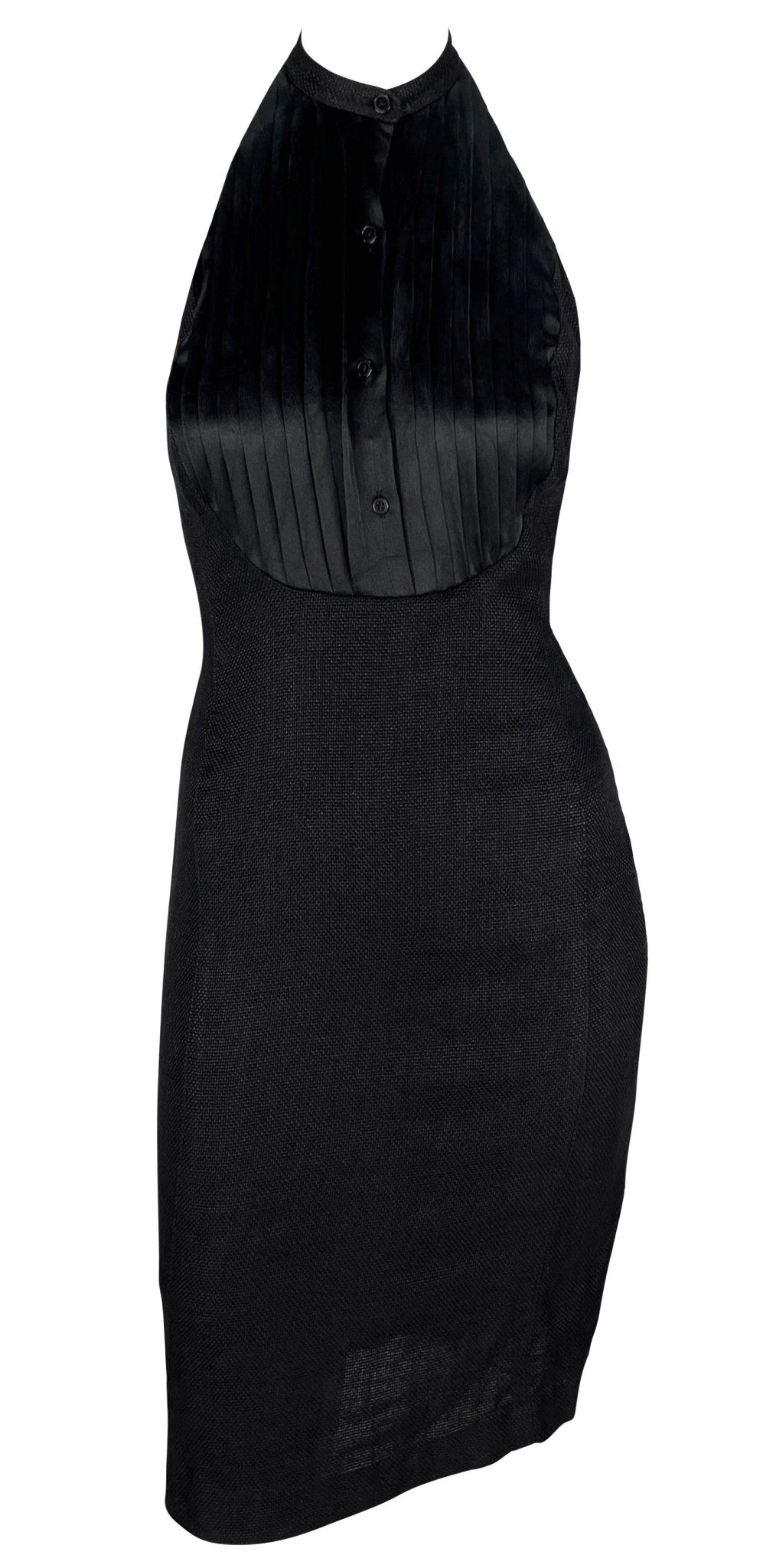 S/S 2007 Ralph Lauren Runway Black Linen Button Up Backless Halter Dress - RealList