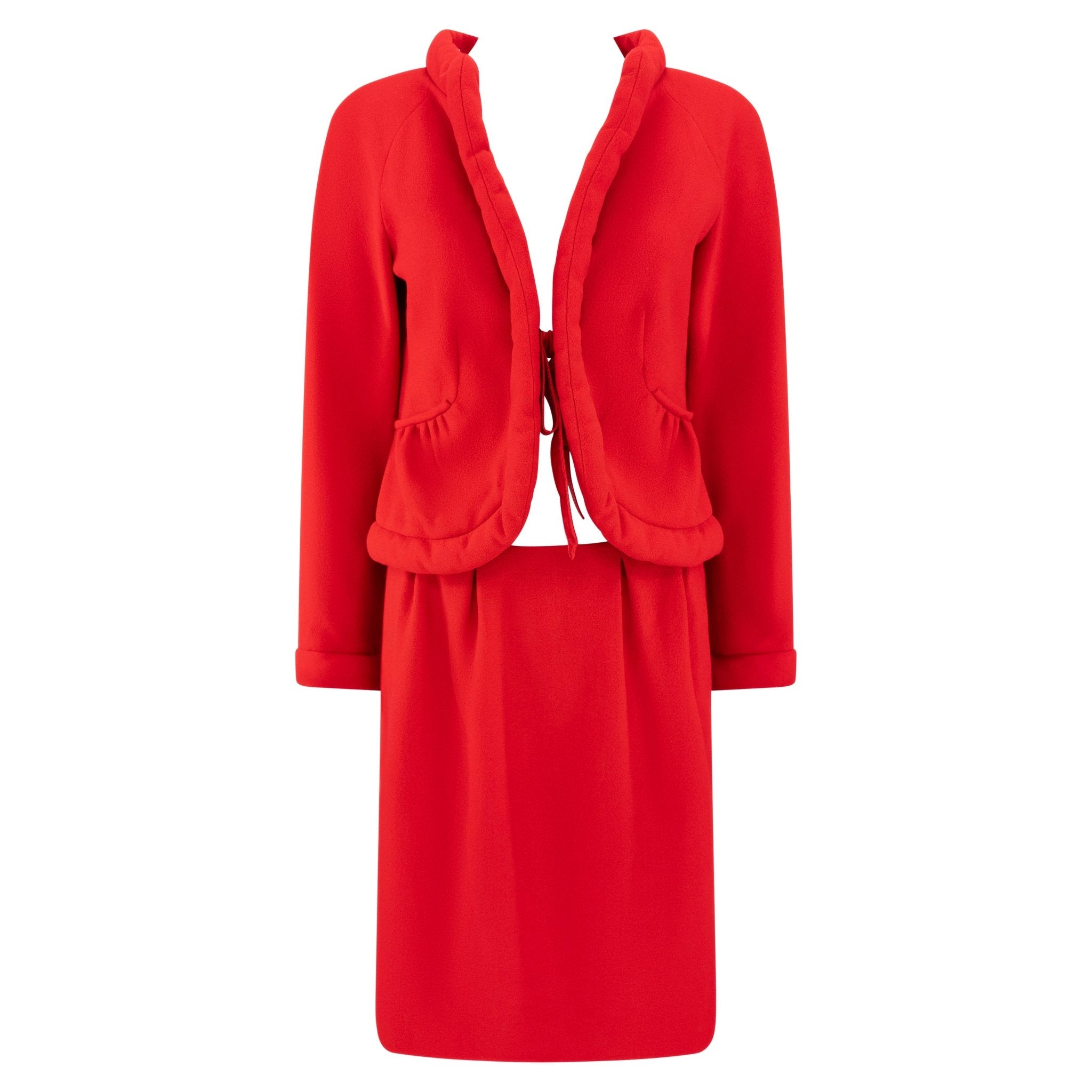 S/S 2007 Valentino Garavani Runway Red Wool Padded Trim Skirt Suit - RealList