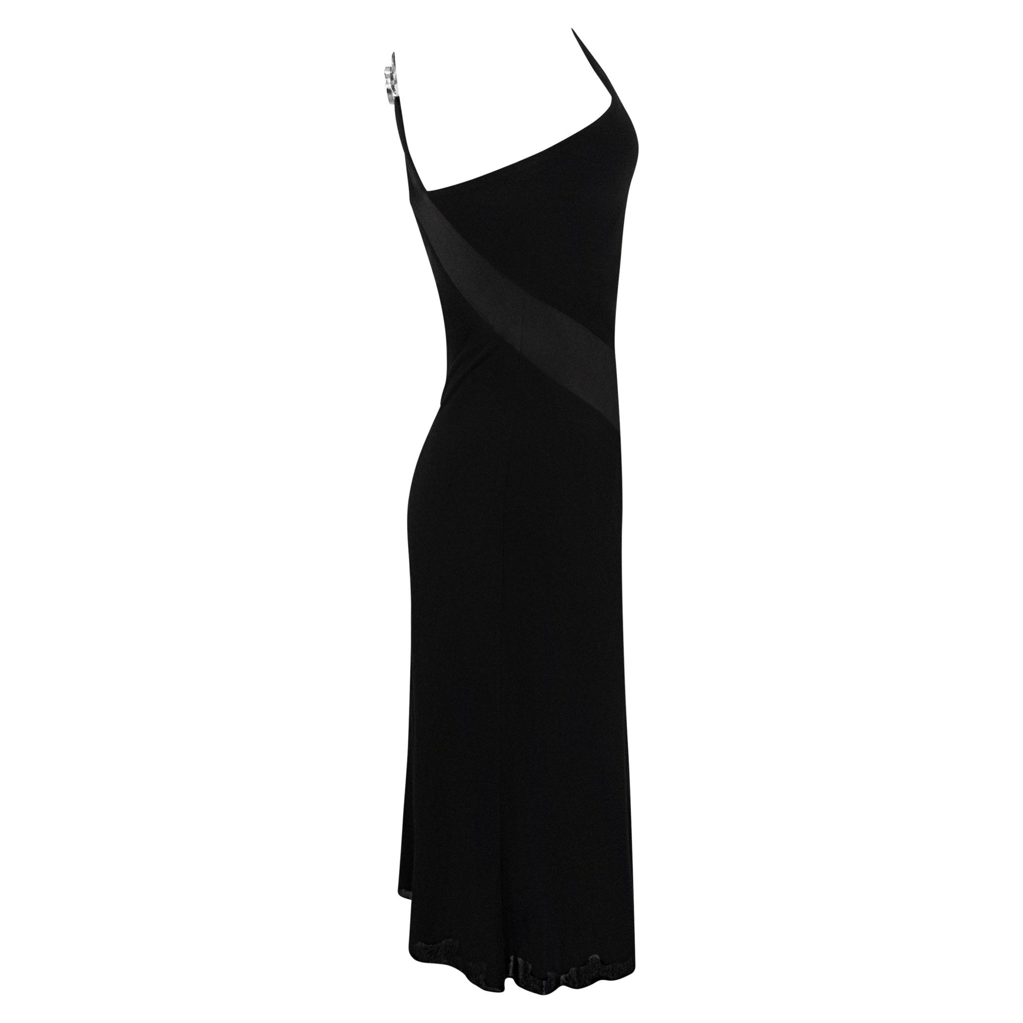 S/S 2007 Versace by Donatella Black Stretch 'V' Buckle Asymmetric Flare Dress - RealList