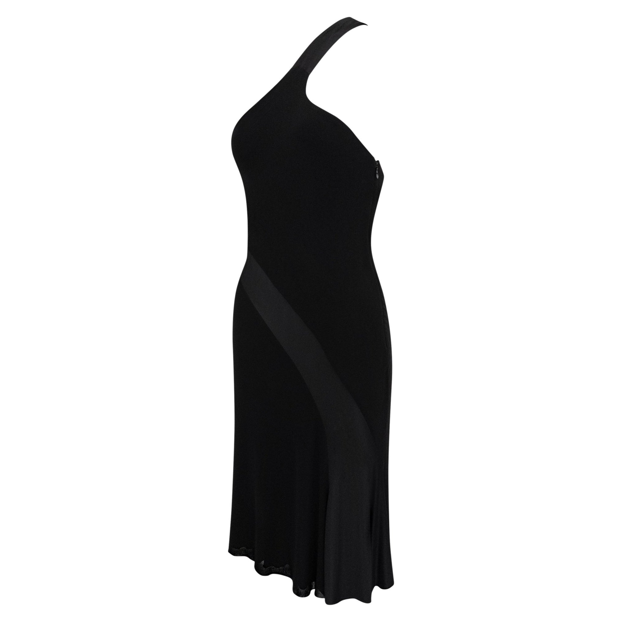 S/S 2007 Versace by Donatella Black Stretch 'V' Buckle Asymmetric Flare Dress - RealList