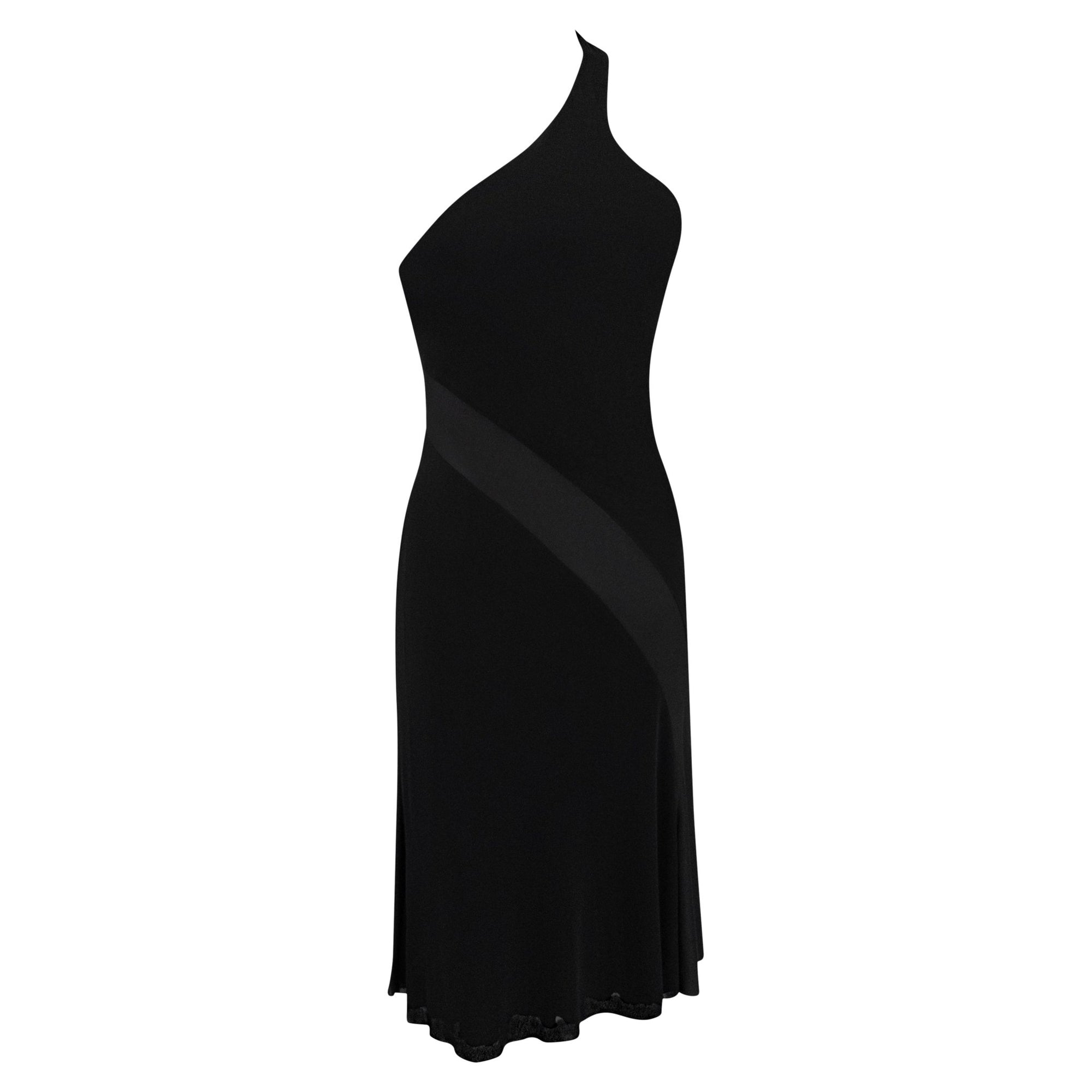 S/S 2007 Versace by Donatella Black Stretch 'V' Buckle Asymmetric Flare Dress - RealList