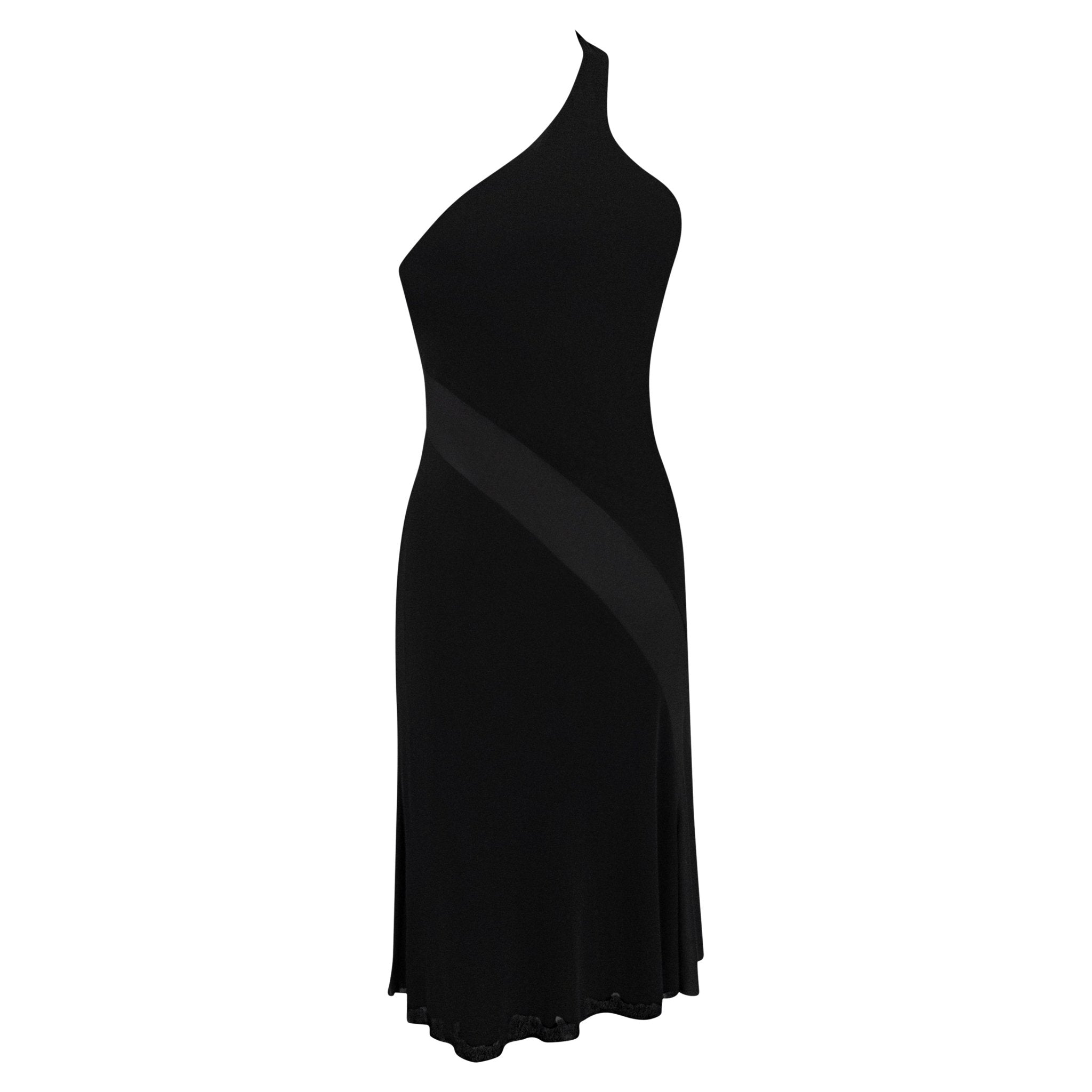 S/S 2007 Versace by Donatella Black Stretch 'V' Buckle Asymmetric Flare Dress - RealList