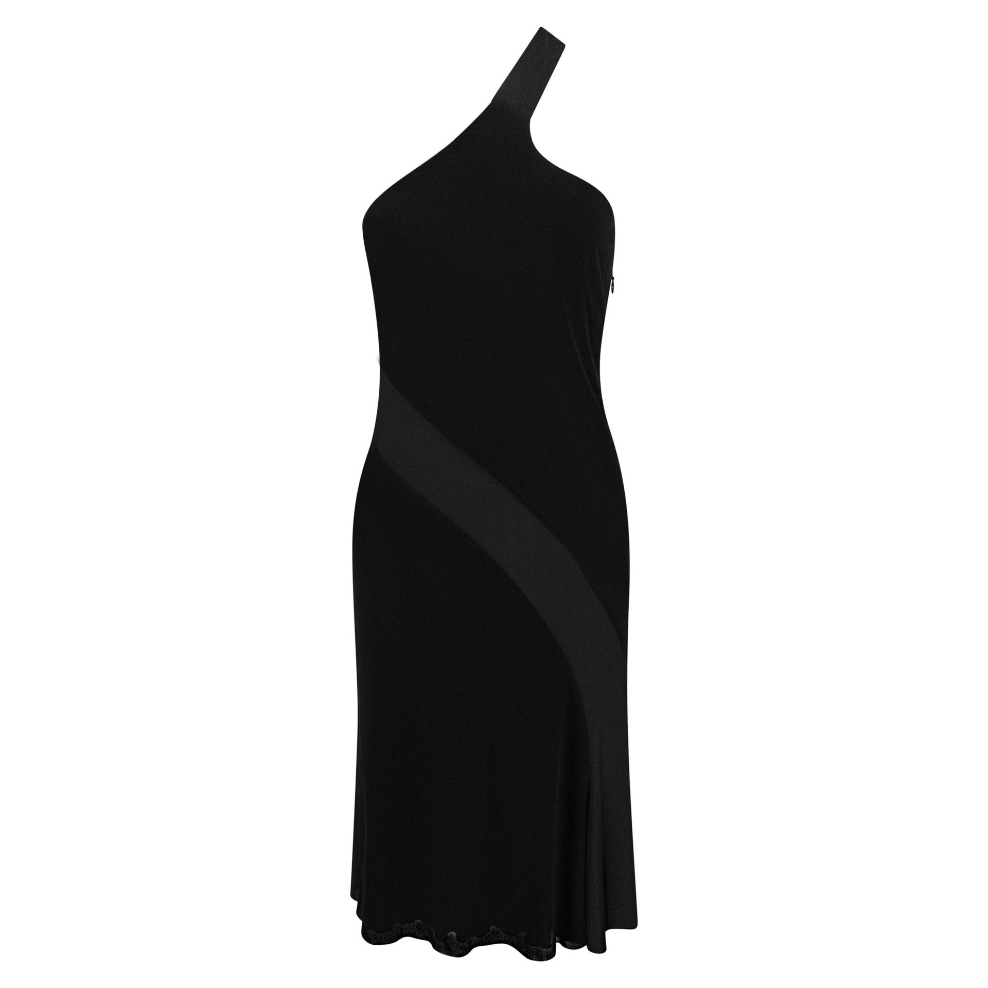 S/S 2007 Versace by Donatella Black Stretch 'V' Buckle Asymmetric Flare Dress - RealList