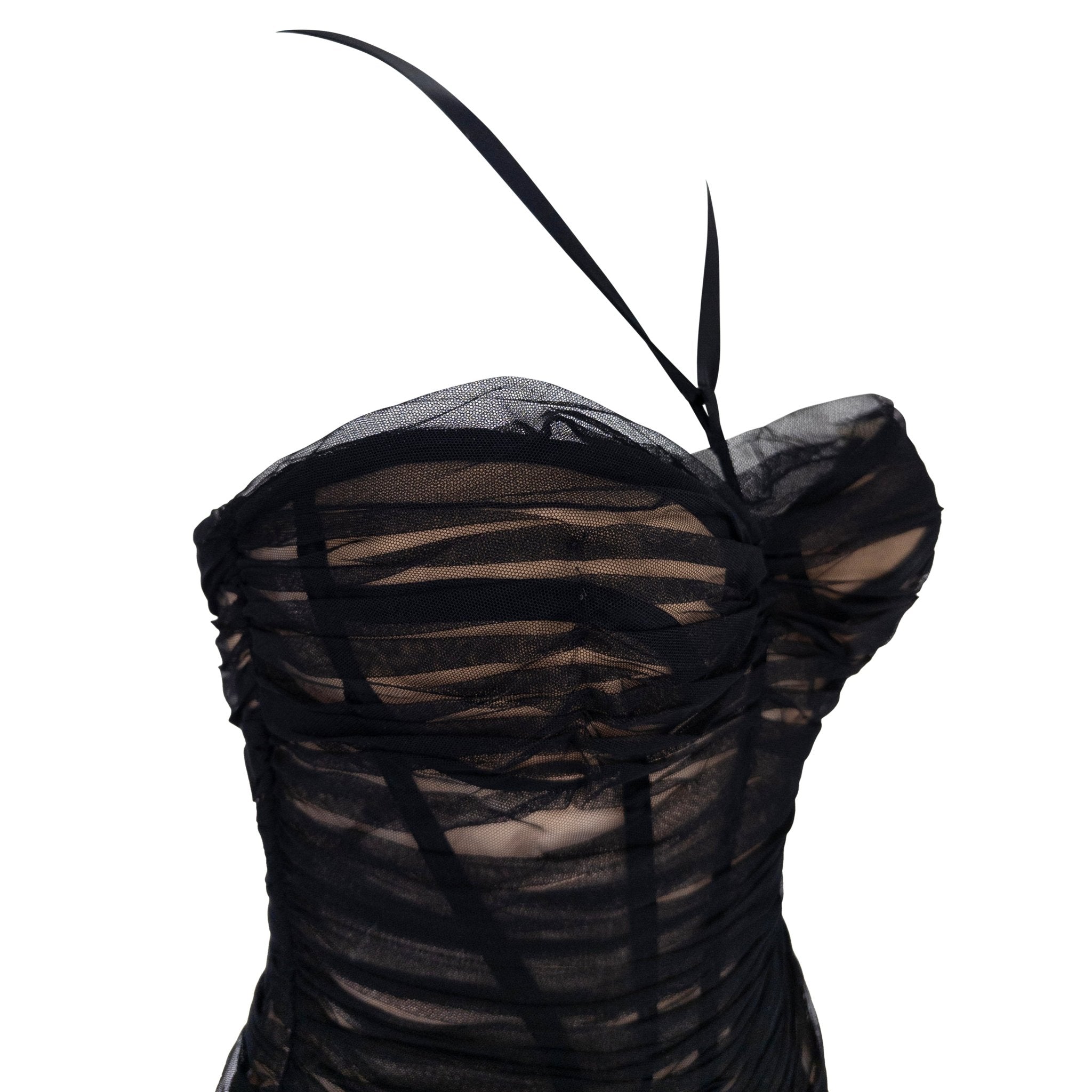 S/S 2007 Versace by Donatella Corset Boned Sheer Tulle Overlay Beige Bustier Top - RealList