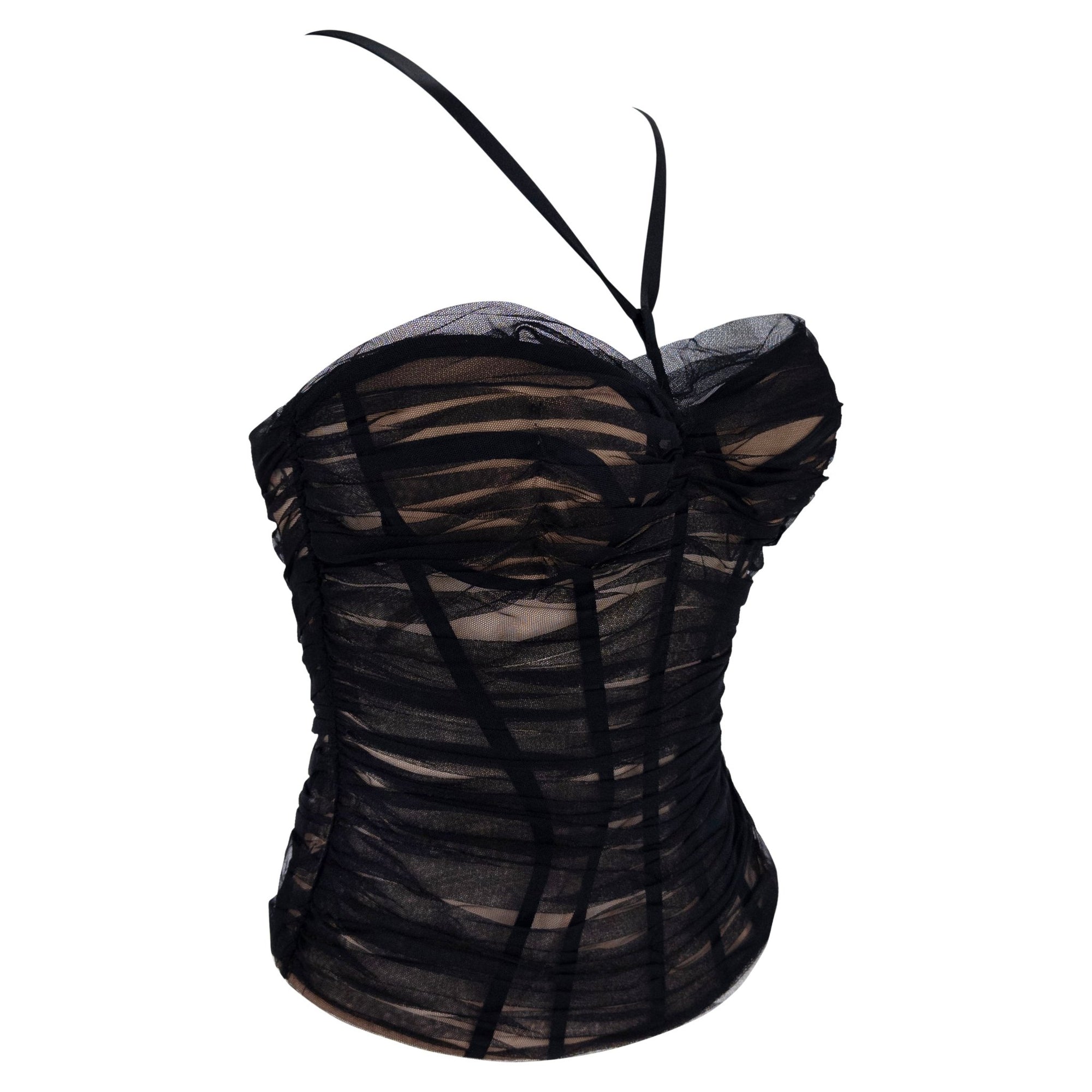 S/S 2007 Versace by Donatella Corset Boned Sheer Tulle Overlay Beige Bustier Top - RealList