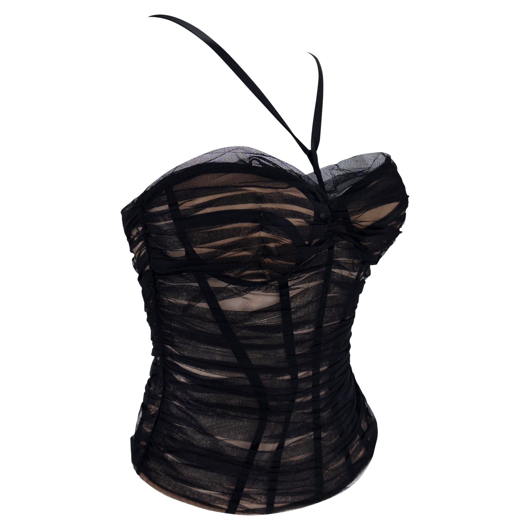 S/S 2007 Versace by Donatella Corset Boned Sheer Tulle Overlay Beige Bustier Top - RealList