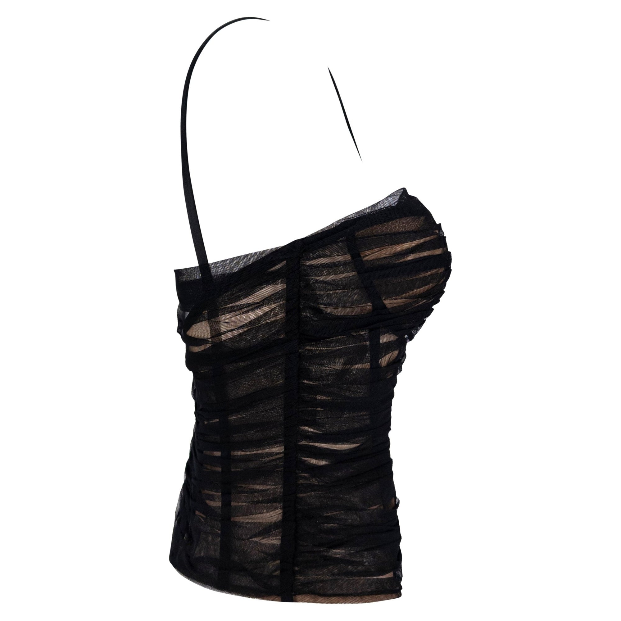 S/S 2007 Versace by Donatella Corset Boned Sheer Tulle Overlay Beige Bustier Top - RealList