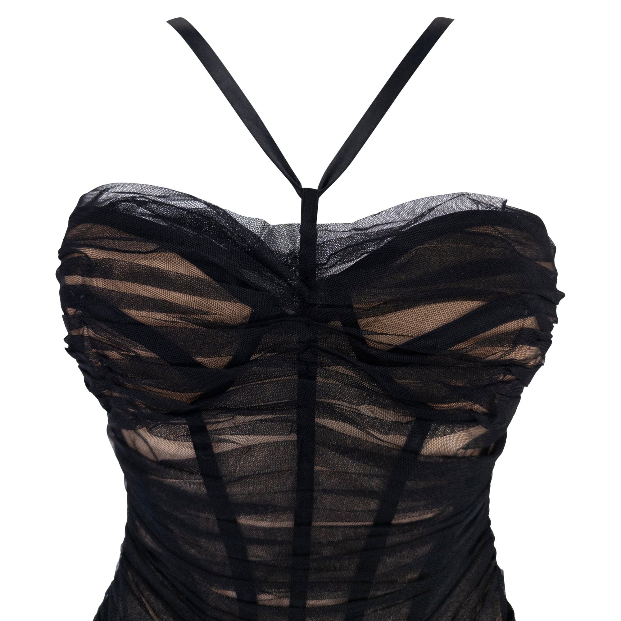 S/S 2007 Versace by Donatella Corset Boned Sheer Tulle Overlay Beige Bustier Top - RealList
