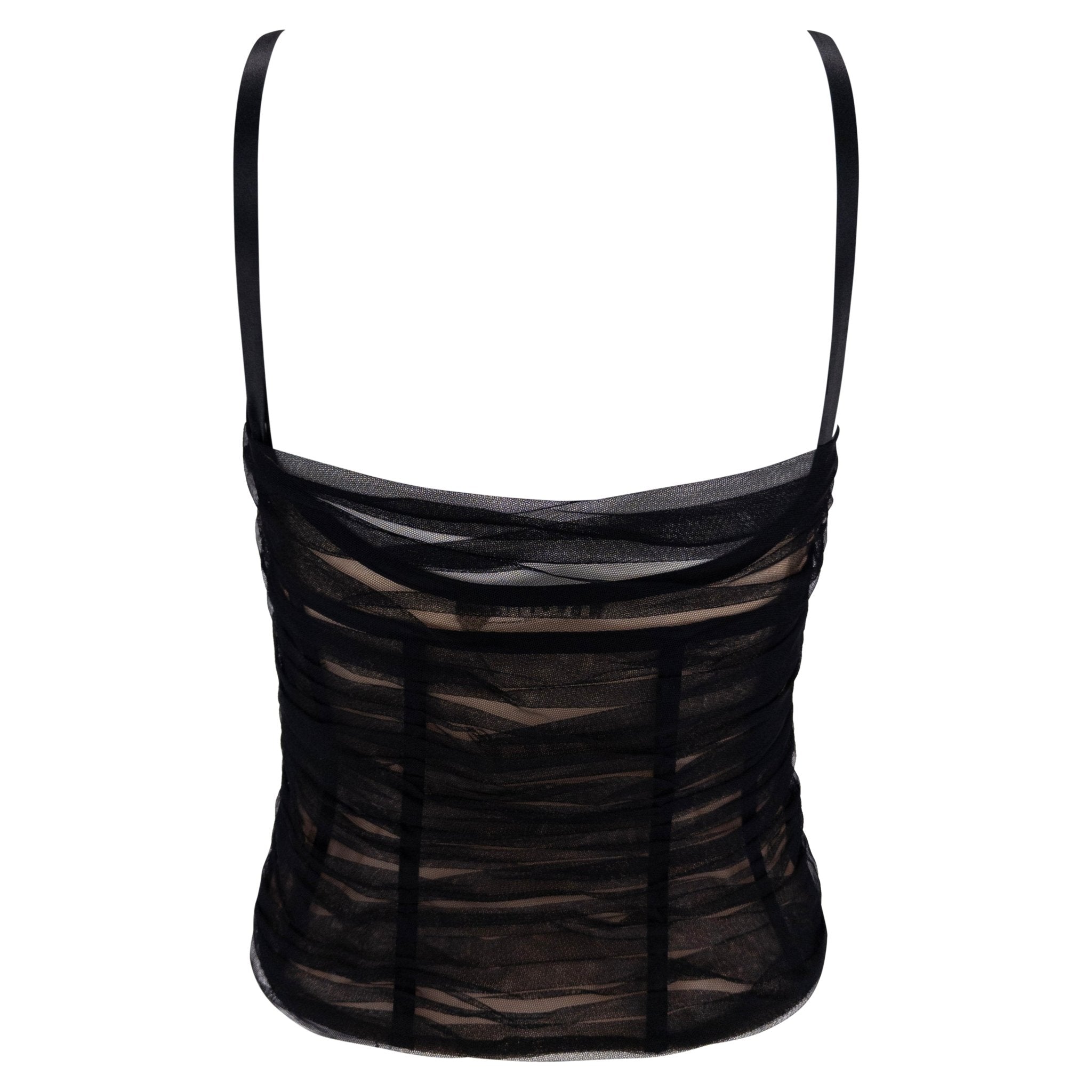 S/S 2007 Versace by Donatella Corset Boned Sheer Tulle Overlay Beige Bustier Top - RealList