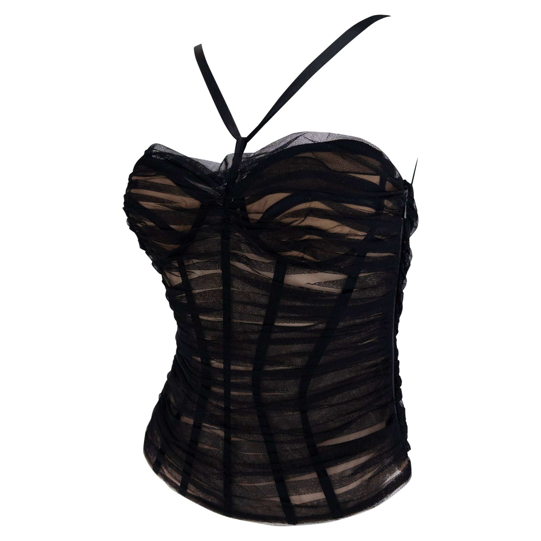 S/S 2007 Versace by Donatella Corset Boned Sheer Tulle Overlay Beige Bustier Top - RealList