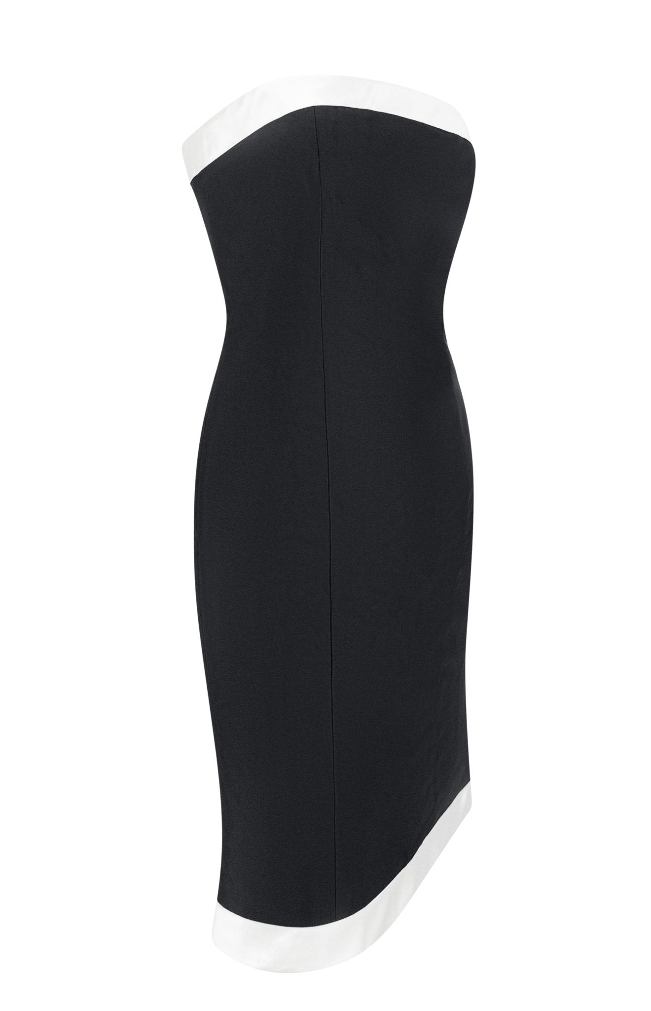 S/S 2008 Ralph Lauren Runway Black Silk Taffeta White Trim Strapless Cocktail Dress - RealList