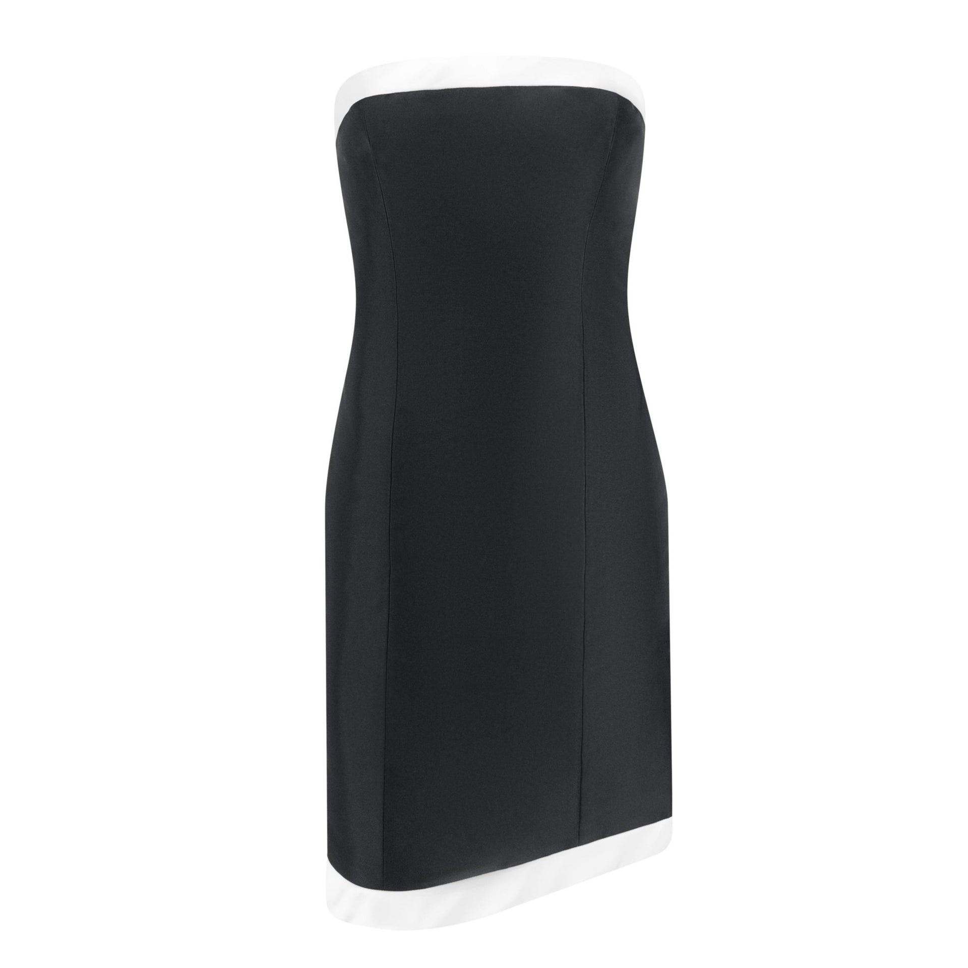 S/S 2008 Ralph Lauren Runway Black Silk Taffeta White Trim Strapless Cocktail Dress - RealList