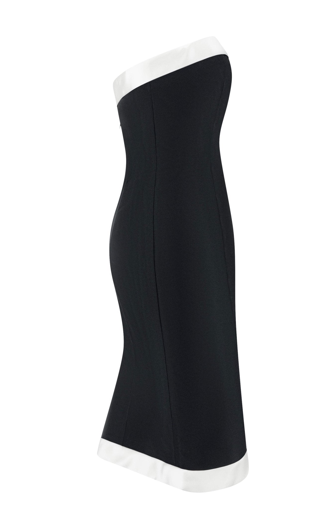 S/S 2008 Ralph Lauren Runway Black Silk Taffeta White Trim Strapless Cocktail Dress - RealList