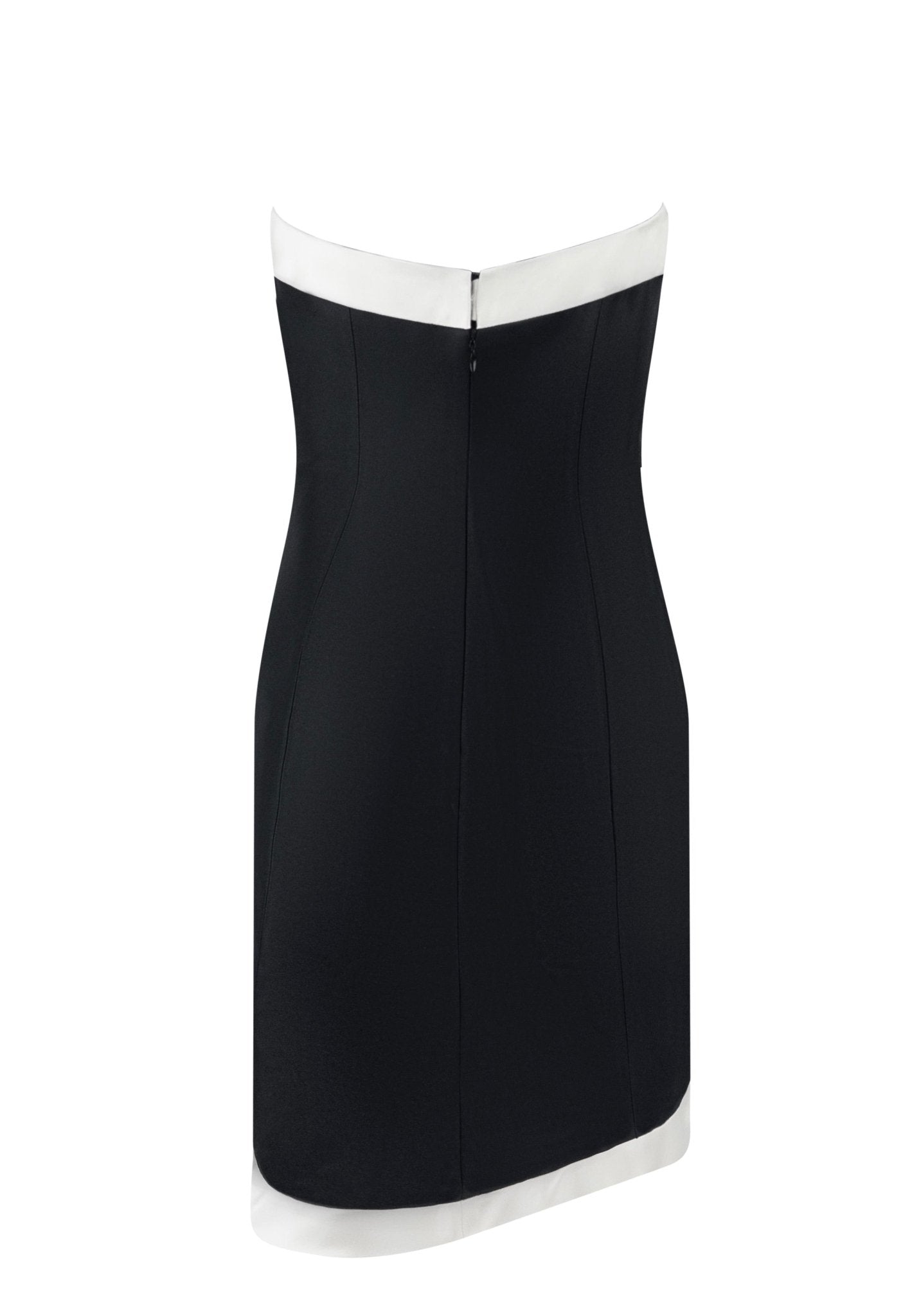 S/S 2008 Ralph Lauren Runway Black Silk Taffeta White Trim Strapless Cocktail Dress - RealList