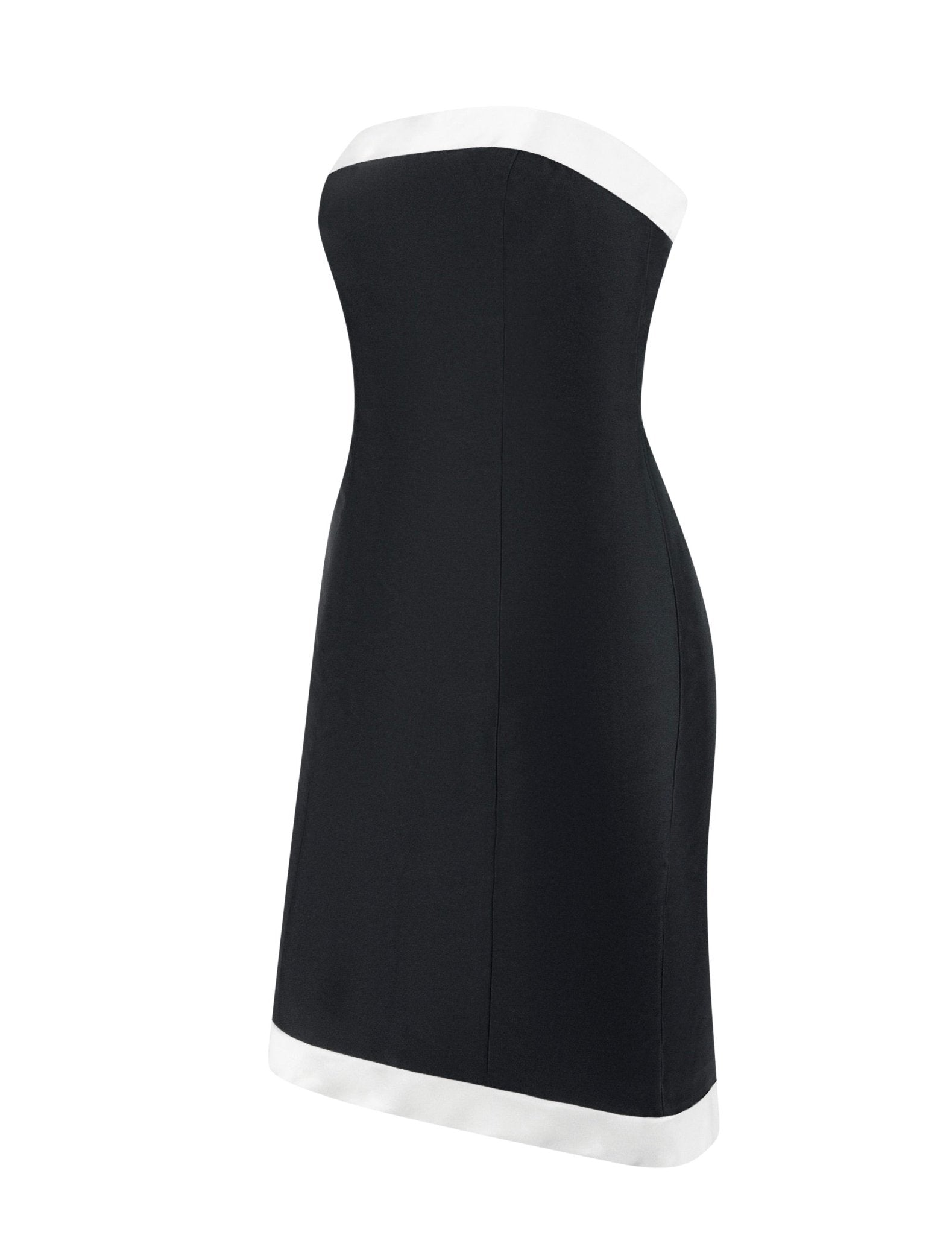 S/S 2008 Ralph Lauren Runway Black Silk Taffeta White Trim Strapless Cocktail Dress - RealList