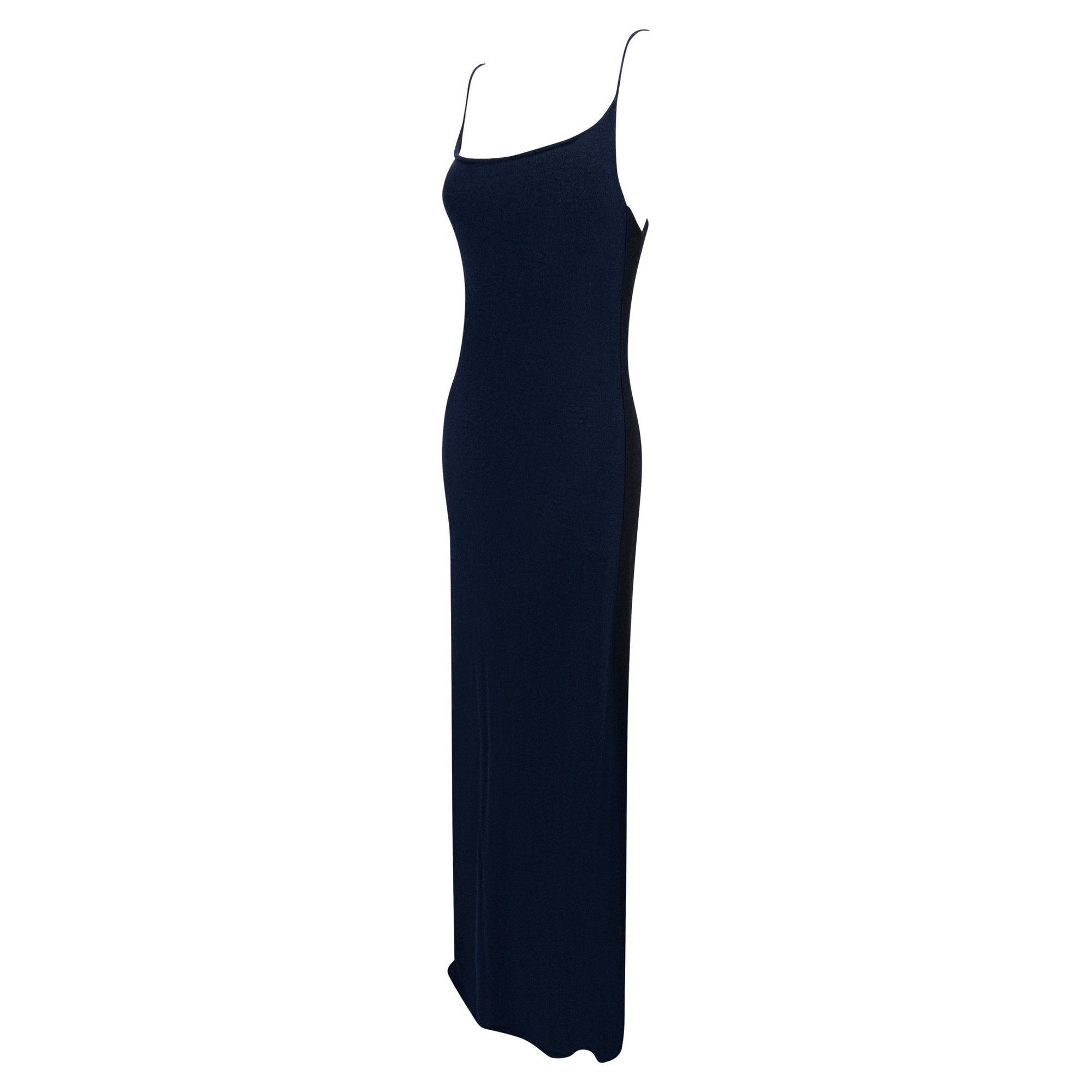 S/S 2009 Chanel by Karl Lagerfeld Navy & Black Cashmere Maxi Slip Dress - RealList