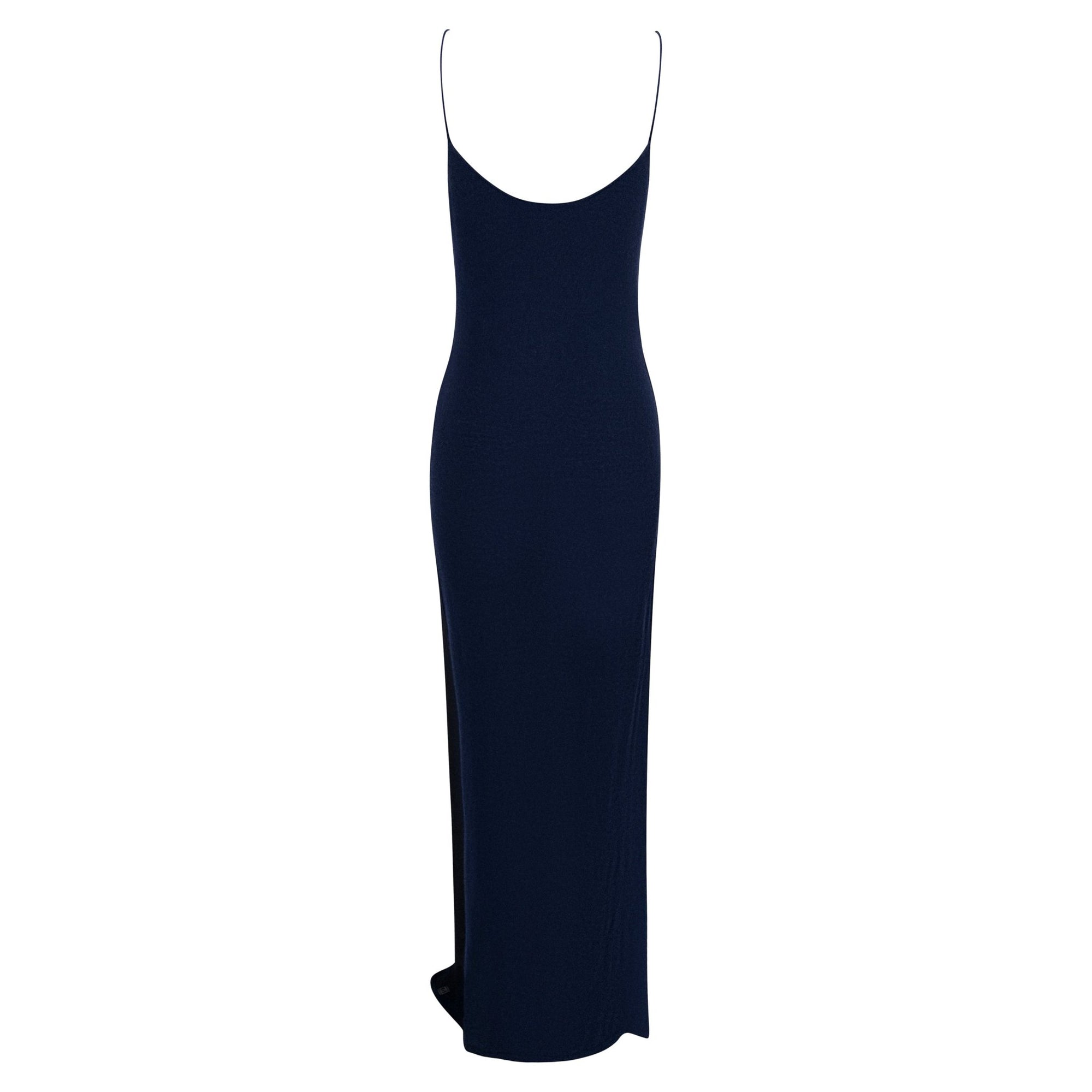 S/S 2009 Chanel by Karl Lagerfeld Navy & Black Cashmere Maxi Slip Dress - RealList