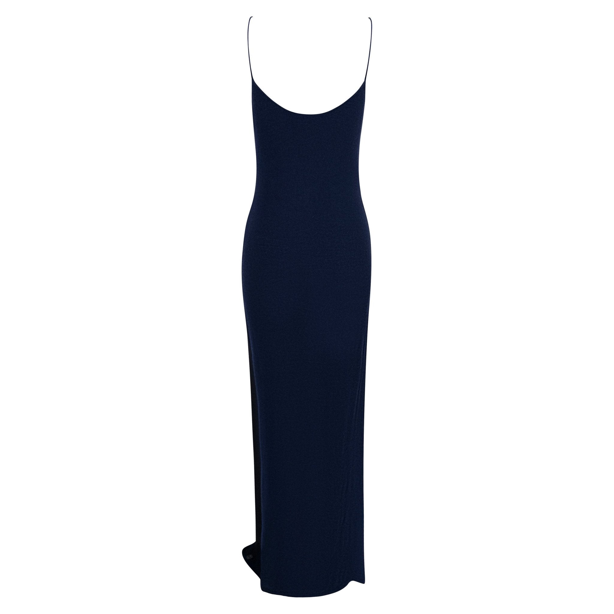 S/S 2009 Chanel by Karl Lagerfeld Navy & Black Cashmere Maxi Slip Dress - RealList