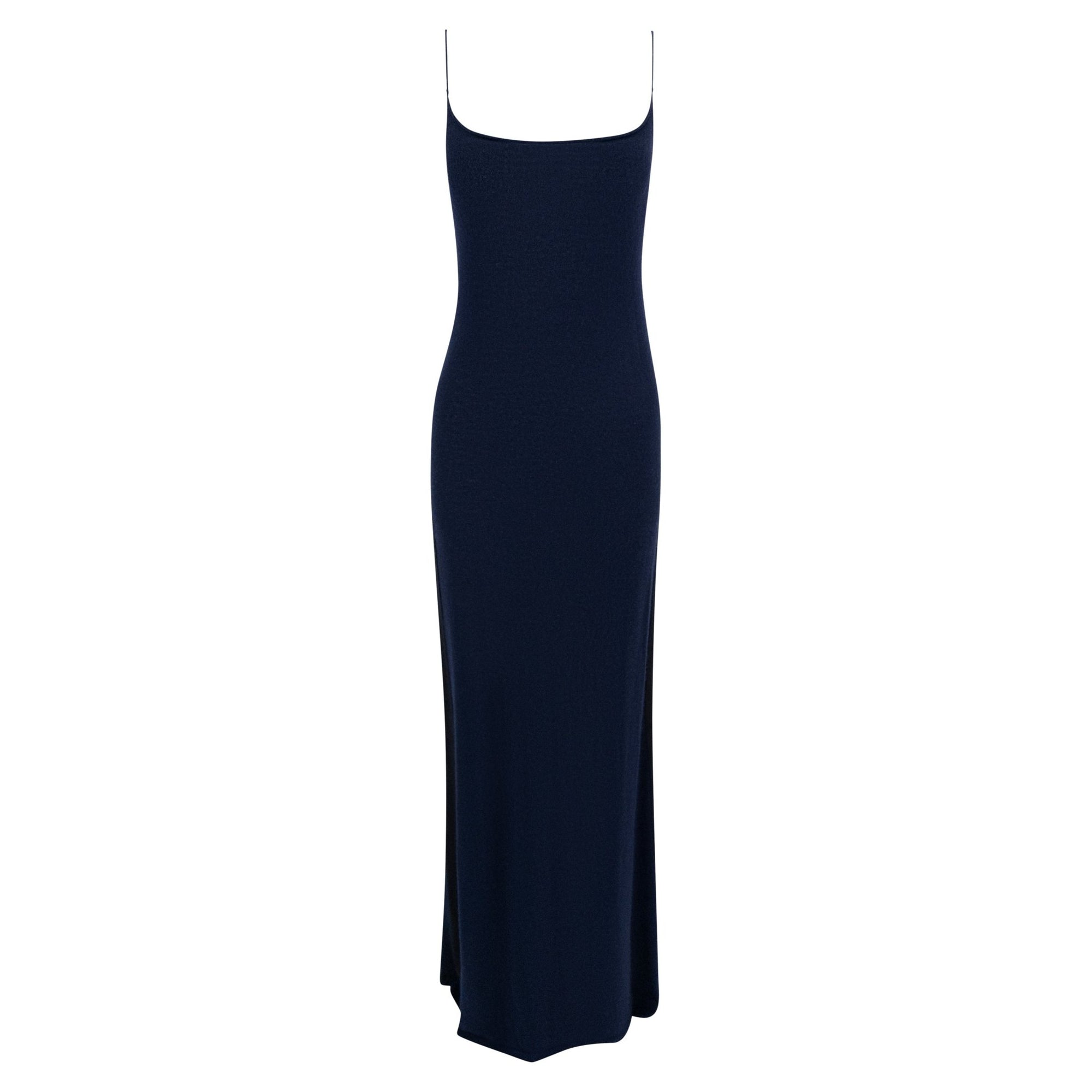 S/S 2009 Chanel by Karl Lagerfeld Navy & Black Cashmere Maxi Slip Dress - RealList