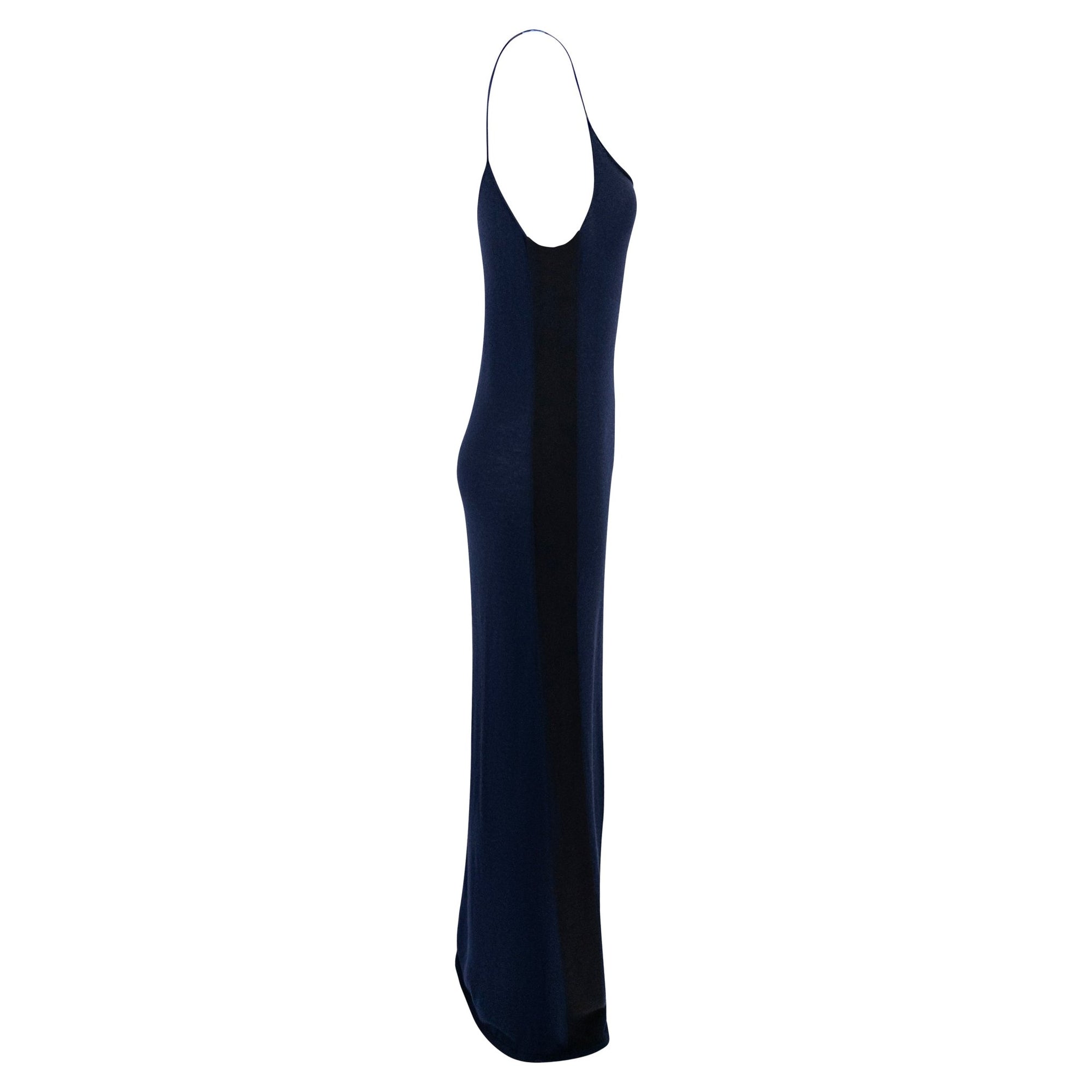 S/S 2009 Chanel by Karl Lagerfeld Navy & Black Cashmere Maxi Slip Dress - RealList