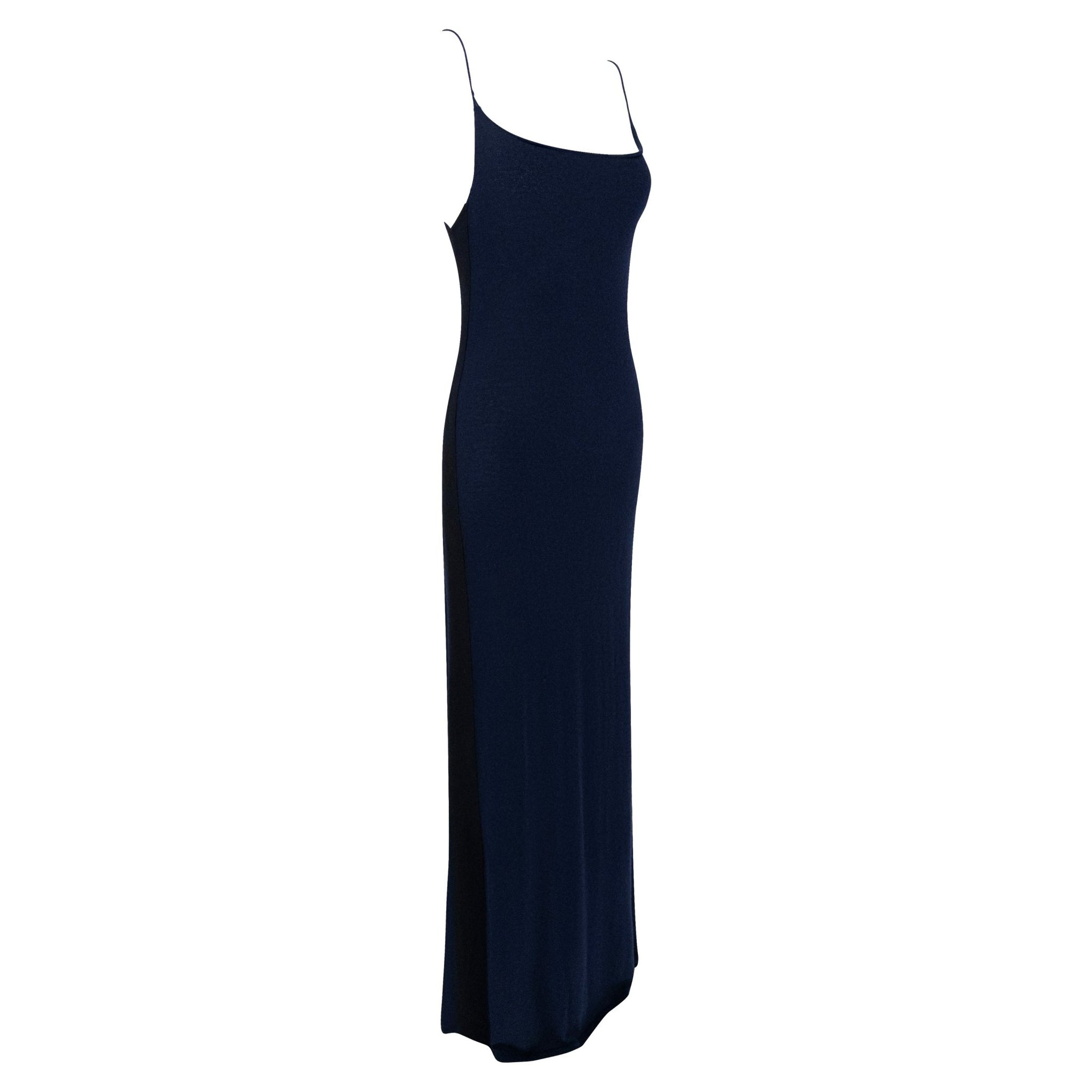 S/S 2009 Chanel by Karl Lagerfeld Navy & Black Cashmere Maxi Slip Dress - RealList