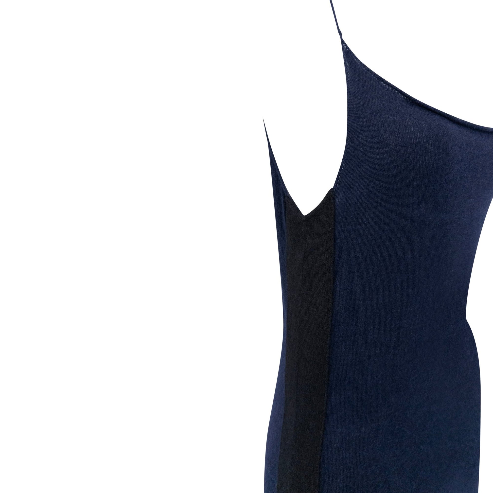 S/S 2009 Chanel by Karl Lagerfeld Navy & Black Cashmere Maxi Slip Dress - RealList