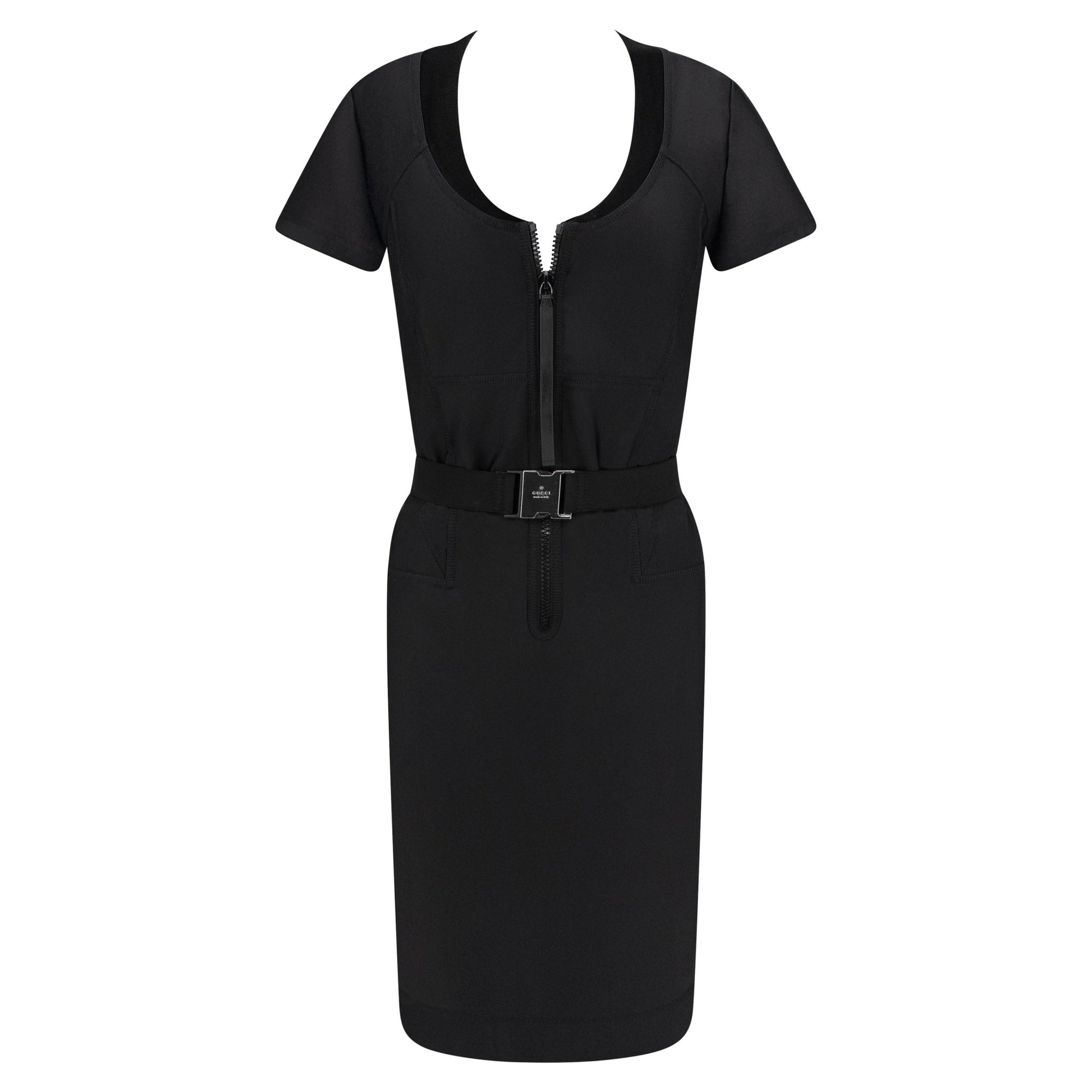 S/S 2010 Gucci Black Bodycon Buckle Belted Short Sleeve Dress - RealList